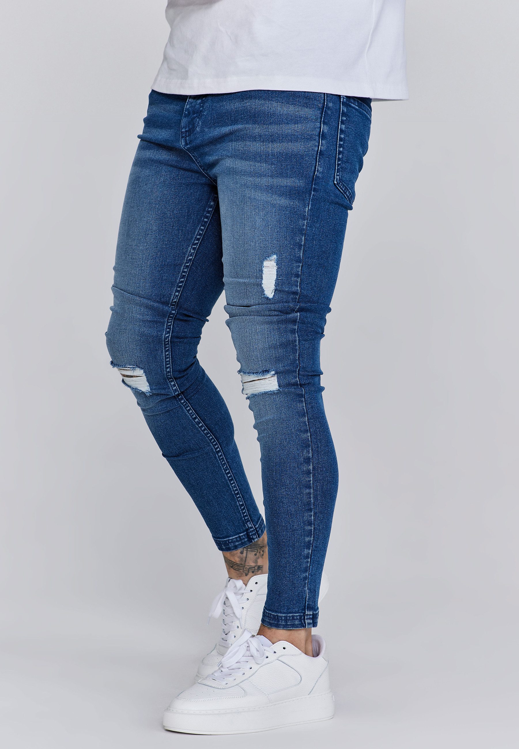 Siksilk Skinny-fit-Jeans SikSilk Herren Blaue Distressed Skinny Джинсы