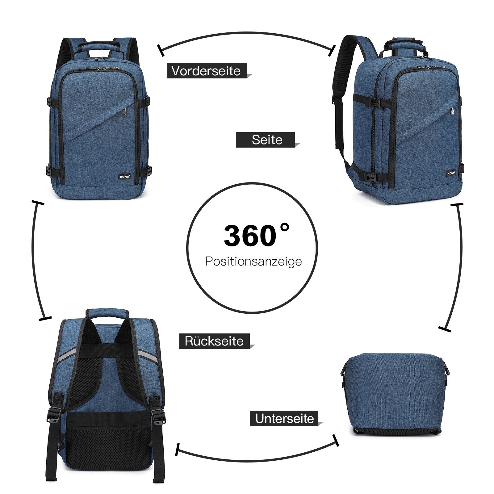 KONO Rucksack Handgepäck-Rucksack mit vielen Fächern Leichtgewicht