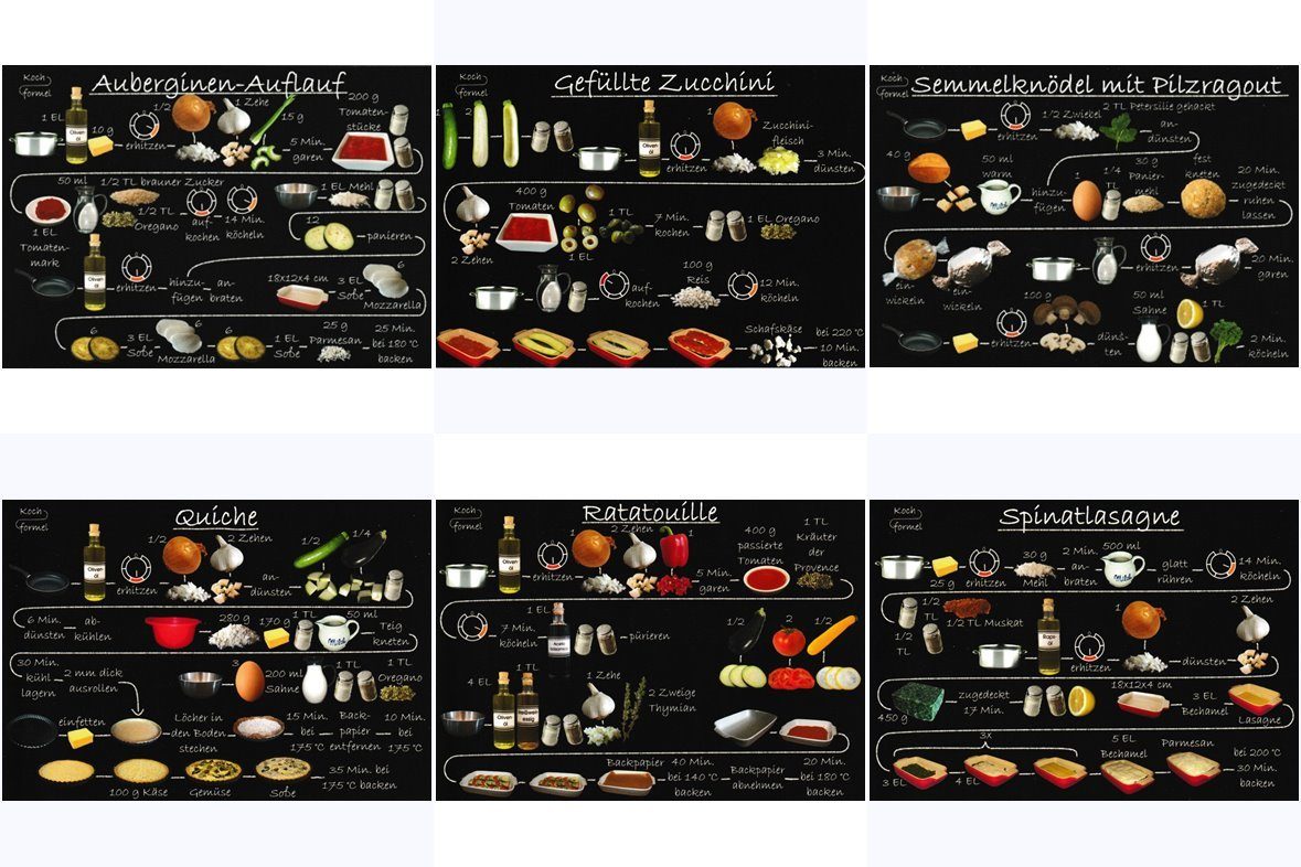 Rezeptkarten-Set auf Postkarte 6 Rezept-n" Gerichte "Vegetarische