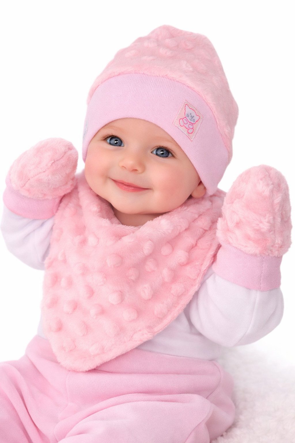 Erstlingsmütze Baby Set Fäustlinge Mütze Lätzchen Erstlingsset für Neugeborene