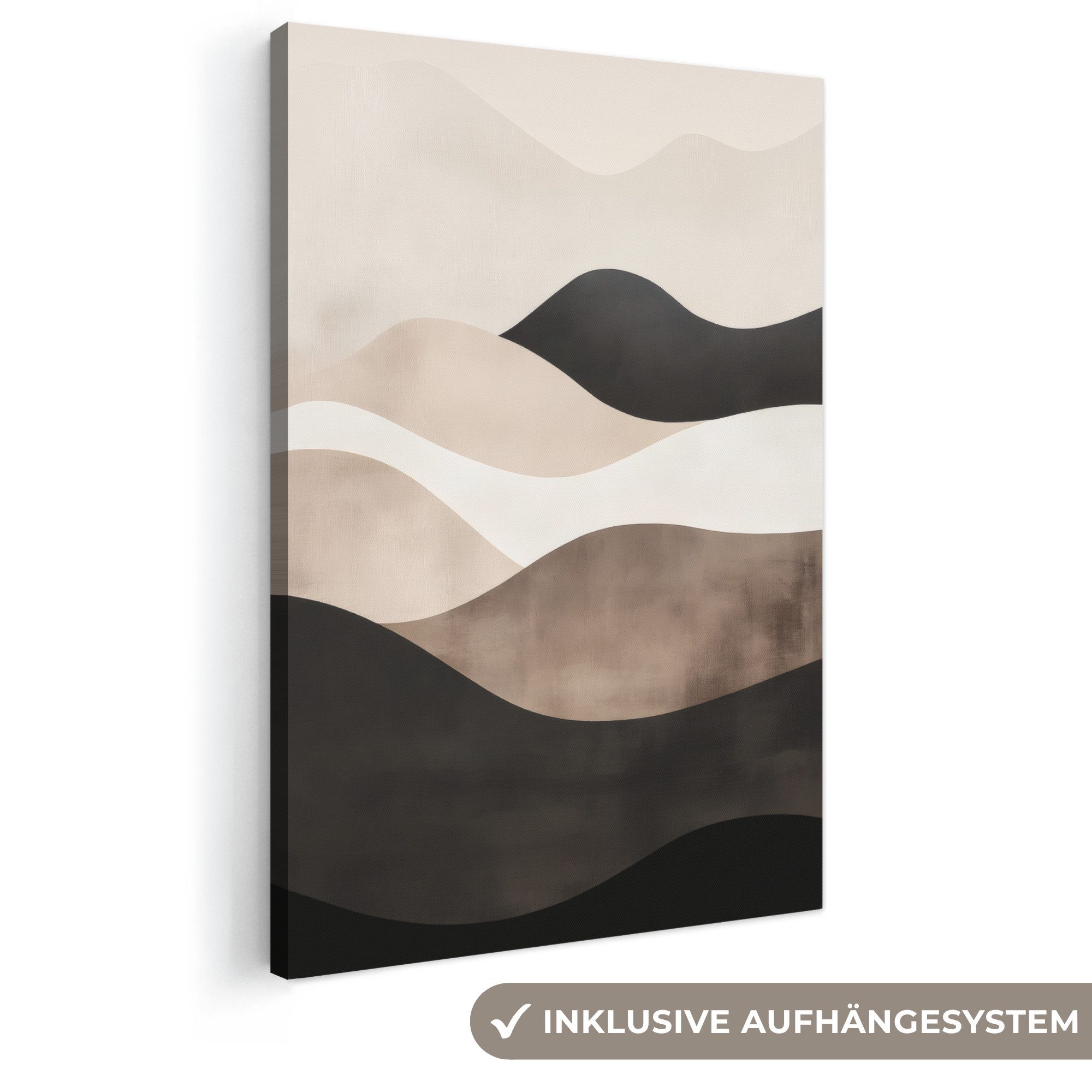 OneMillionCanvasses® Leinwandbild Abstrakt - Landschaft - Wellen - Cremefarben, Fotodruck (1 St), Wandbilder, Deko Schlafzimmer Wohnzimmer 60x90 cm