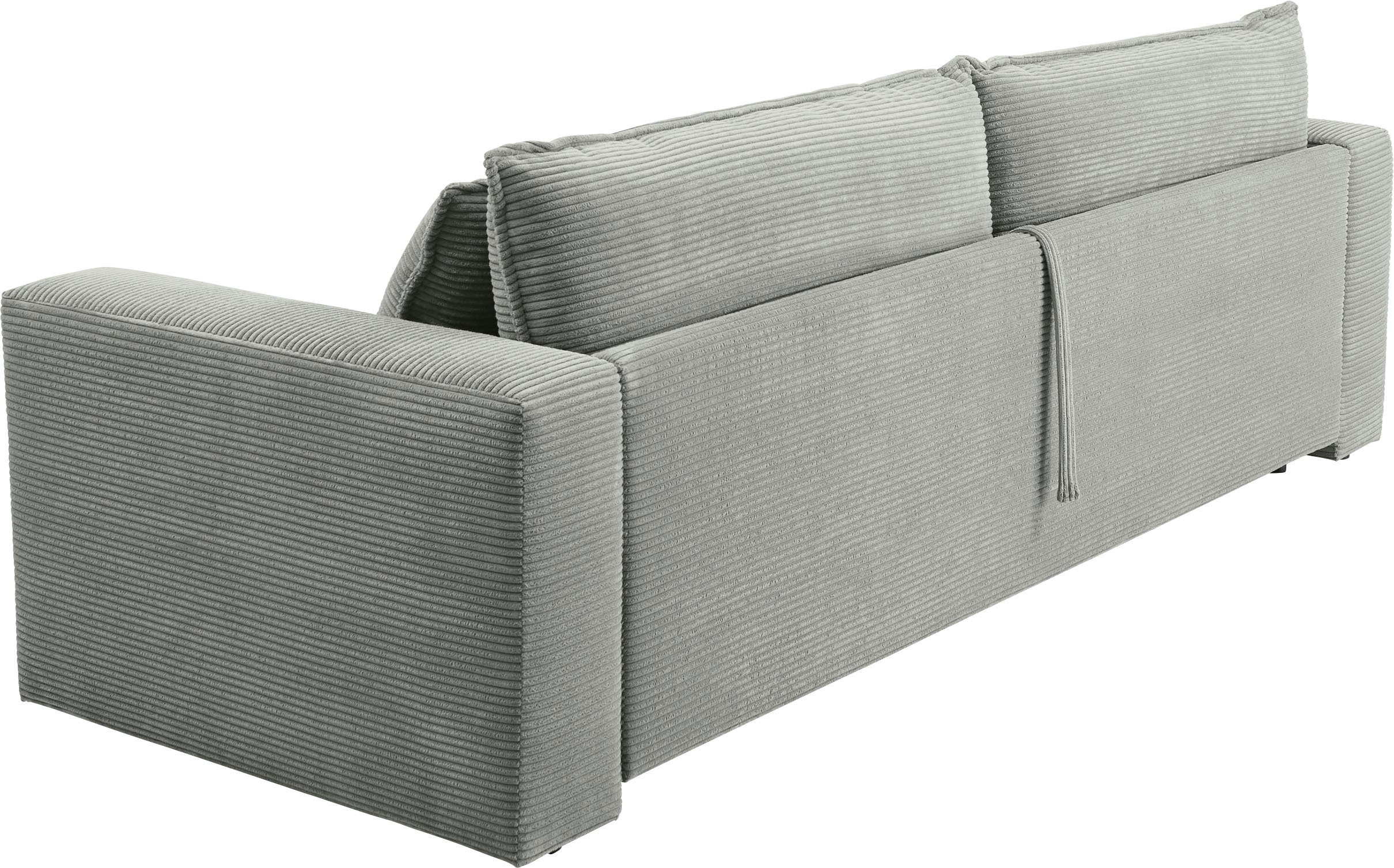 3-Sitzer - Style Places Bettfunktion Hellgrau of mit Topper Cord-Bezug Bettkasten, und praktischem PIAGGE, mit