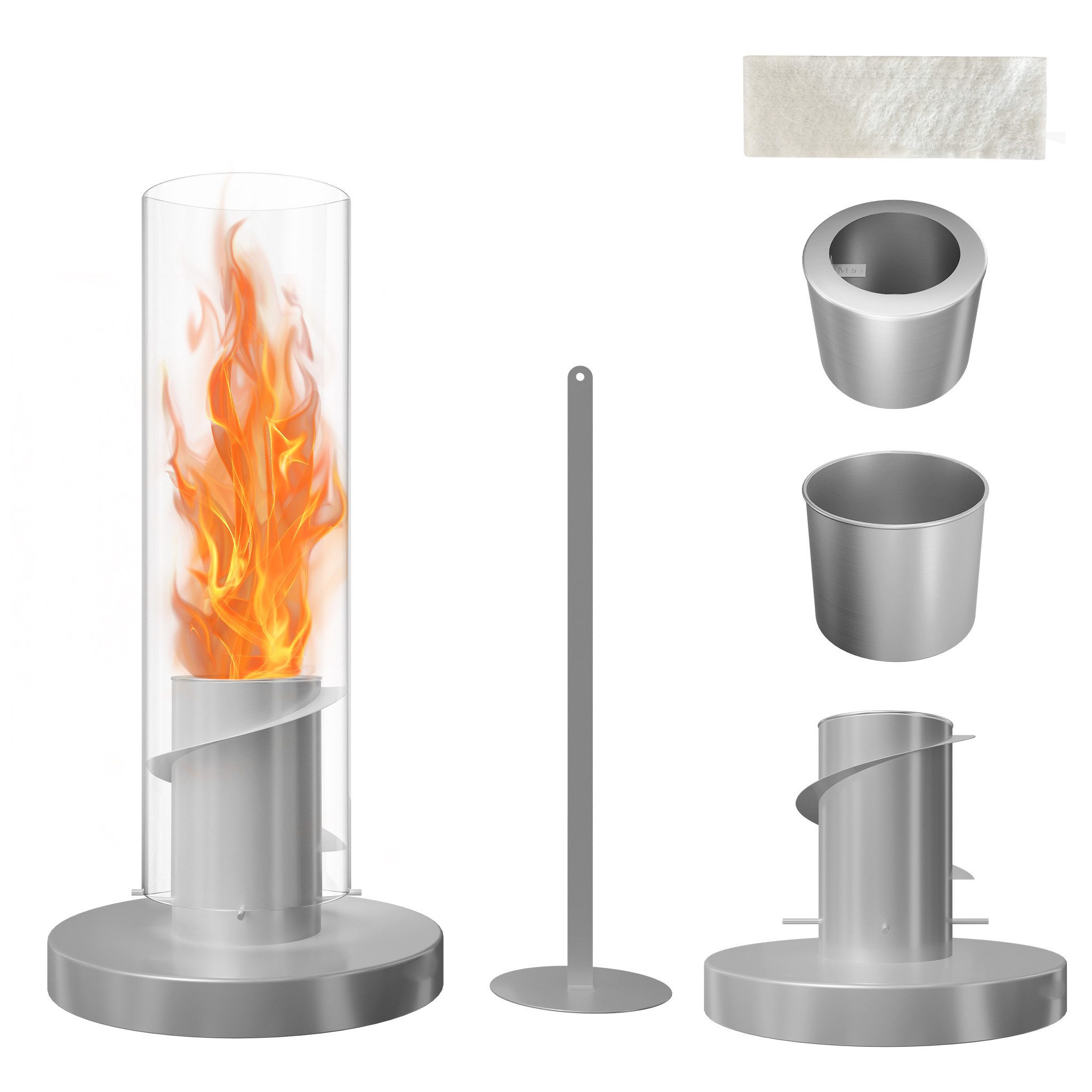 FIVMEN Tischfeuer Bioethanol Kamin Freistehender Standkamin Tischkamin aus Edelstahl, Bodenkamin Terrassenkamin inkl. Glas Freistehender Dekokamin