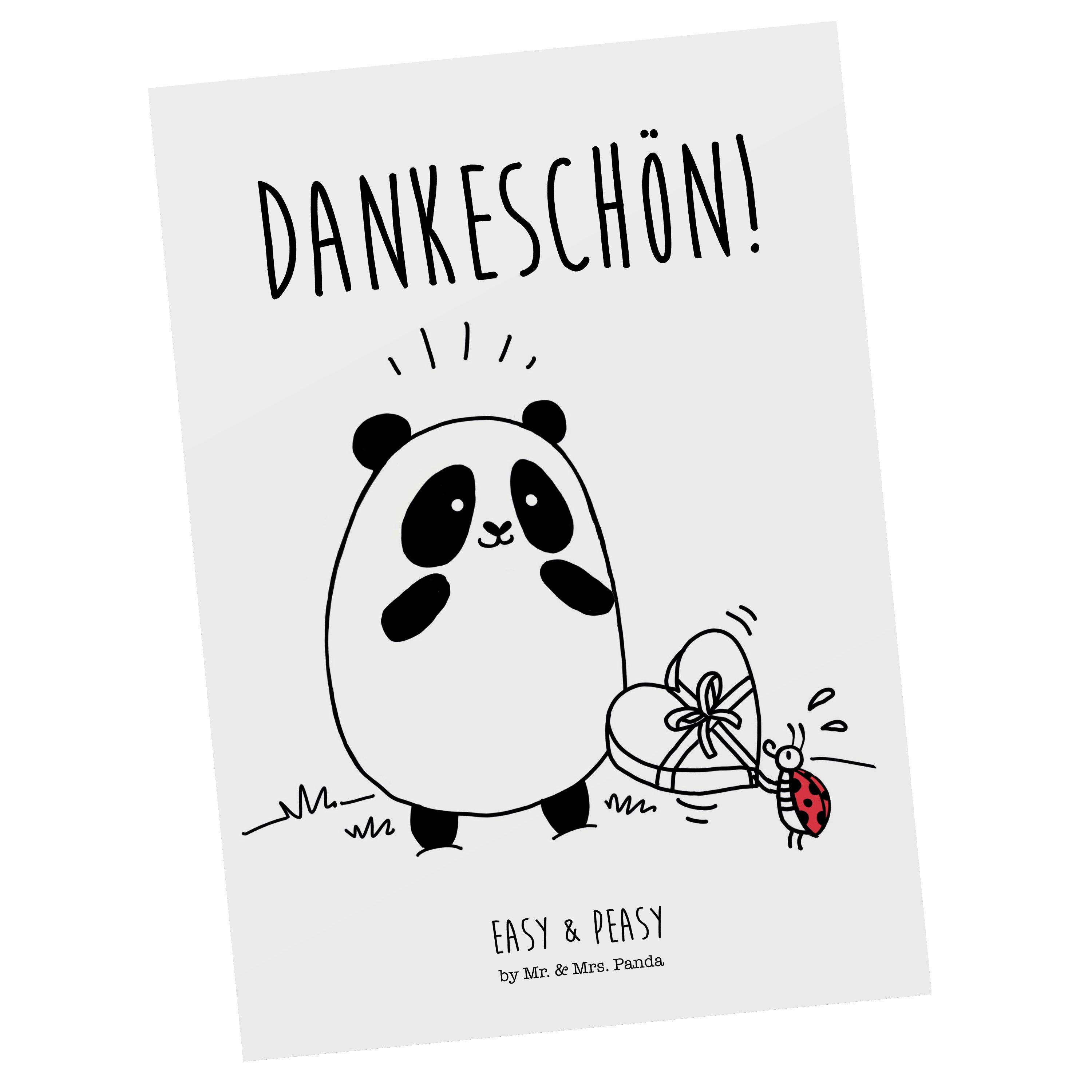 Mr. & Mrs. Panda Postkarte Easy & Peasy Dankeschön - Weiß - Geschenk, Grußkarte, Dankeskarte, Ka