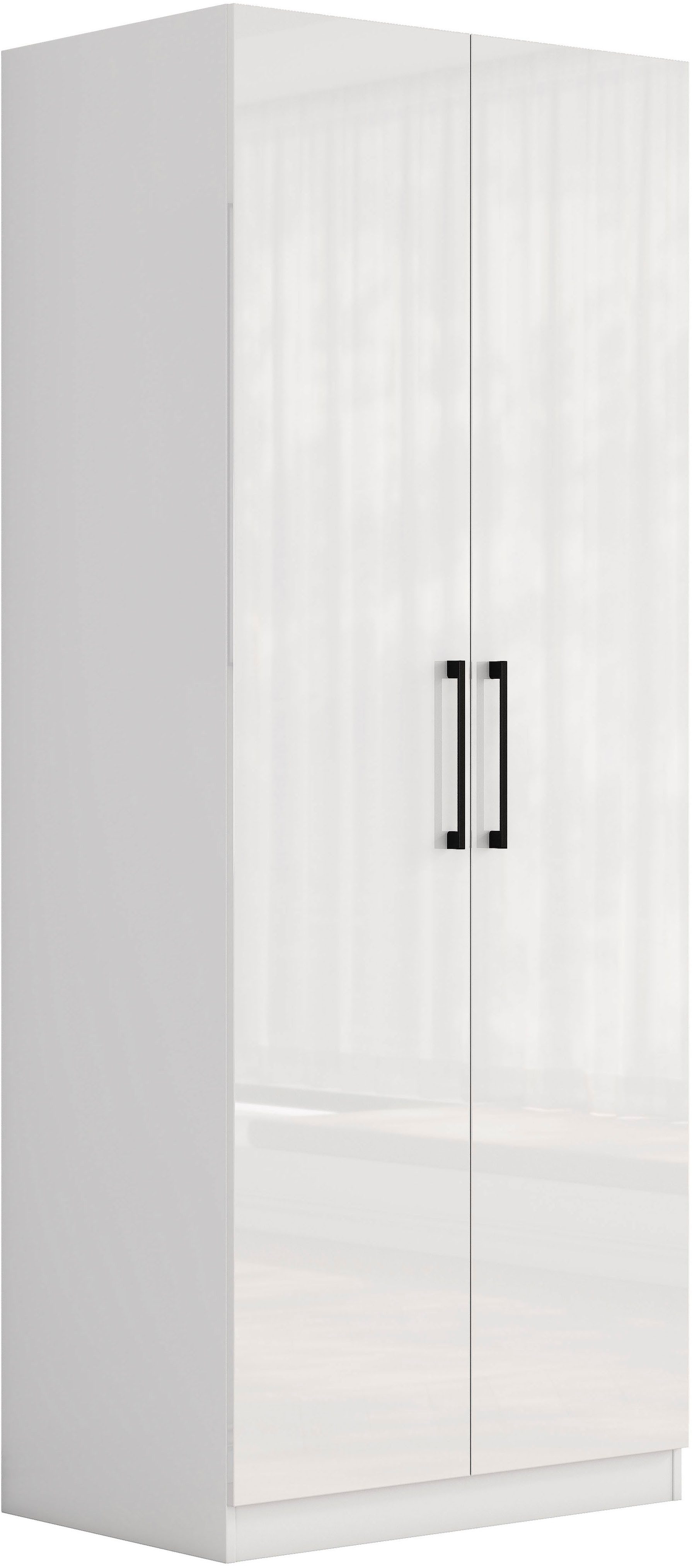 OTTO home Kleiderschrank Sylt Schlafzimmerschrank Garderobe Schrank hochglanz (hochwertige Metall Griffe in schwarz) Drehtürenschrank mit perfekter Innenausstattung, Breite 80cm