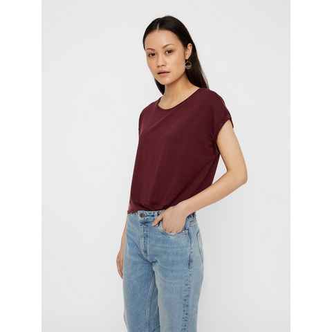 Vero Moda T-Shirt Einfarbiges Rundhals Basic T-Shirt VMAVA (1-tlg) 4078 in Weinrot