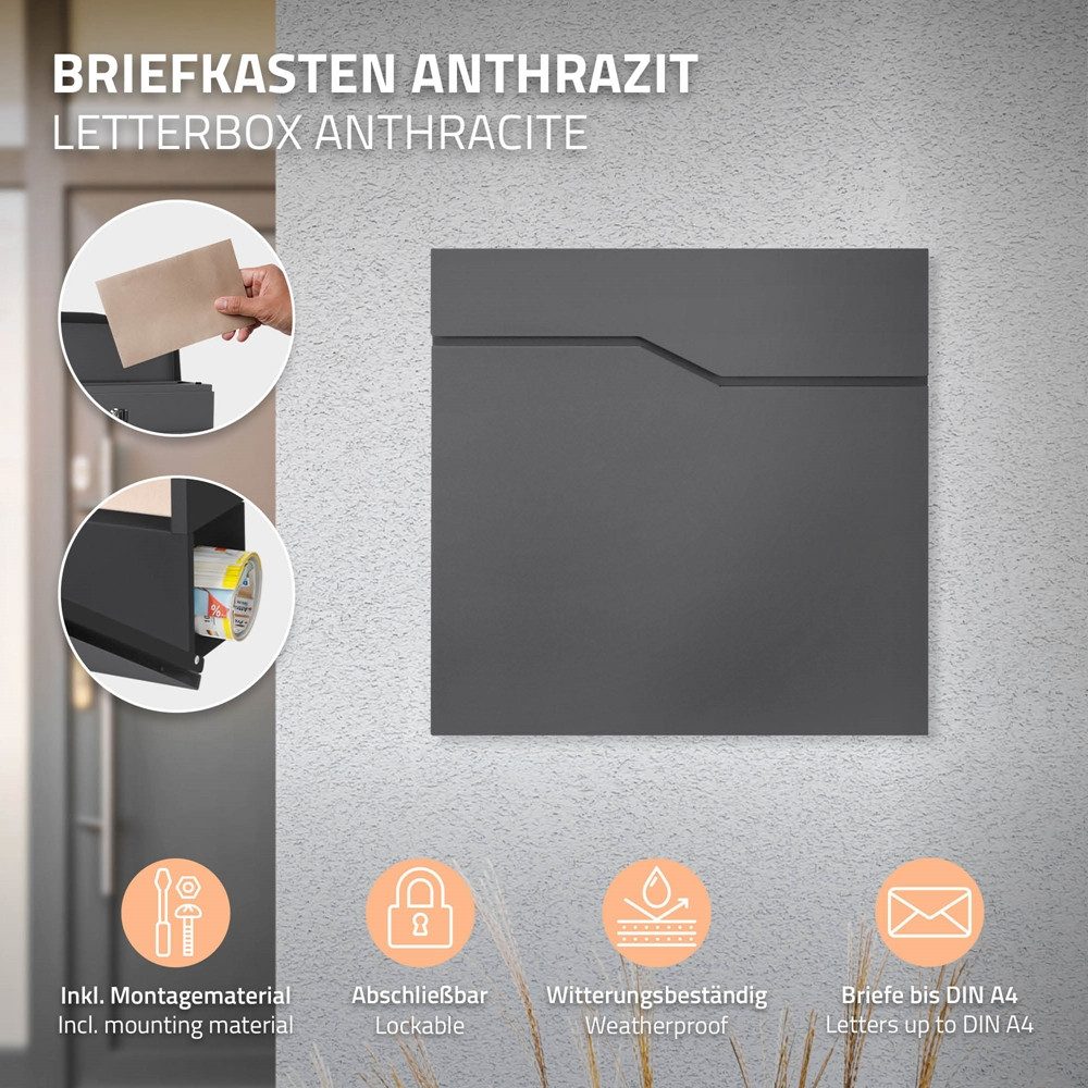 ML-DESIGN Standbriefkasten Wandbriefkasten Briefkasten Postkasten mit Zeitungsfach inkl. Standfuß, Briefkastenanlage mit Ständer Anthrazit 170cm Mailbox mit Pfosten