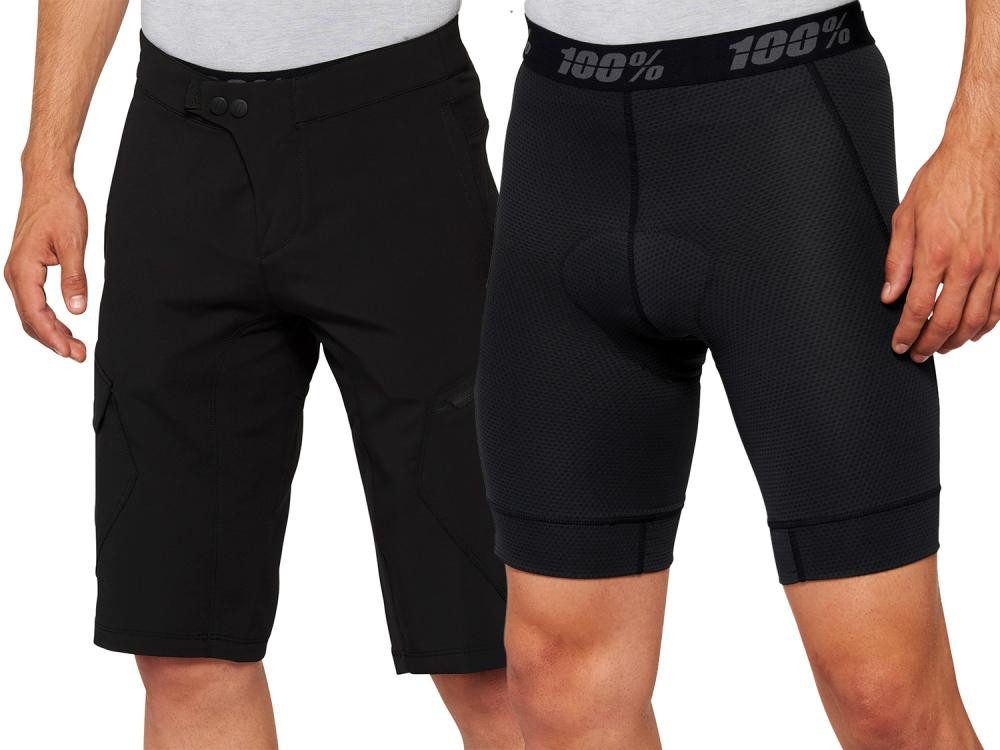 100% Fahrradhose 100% Ridecamp Short w/ Liner 30" black - All-Mountain MTB-Shorts mit P