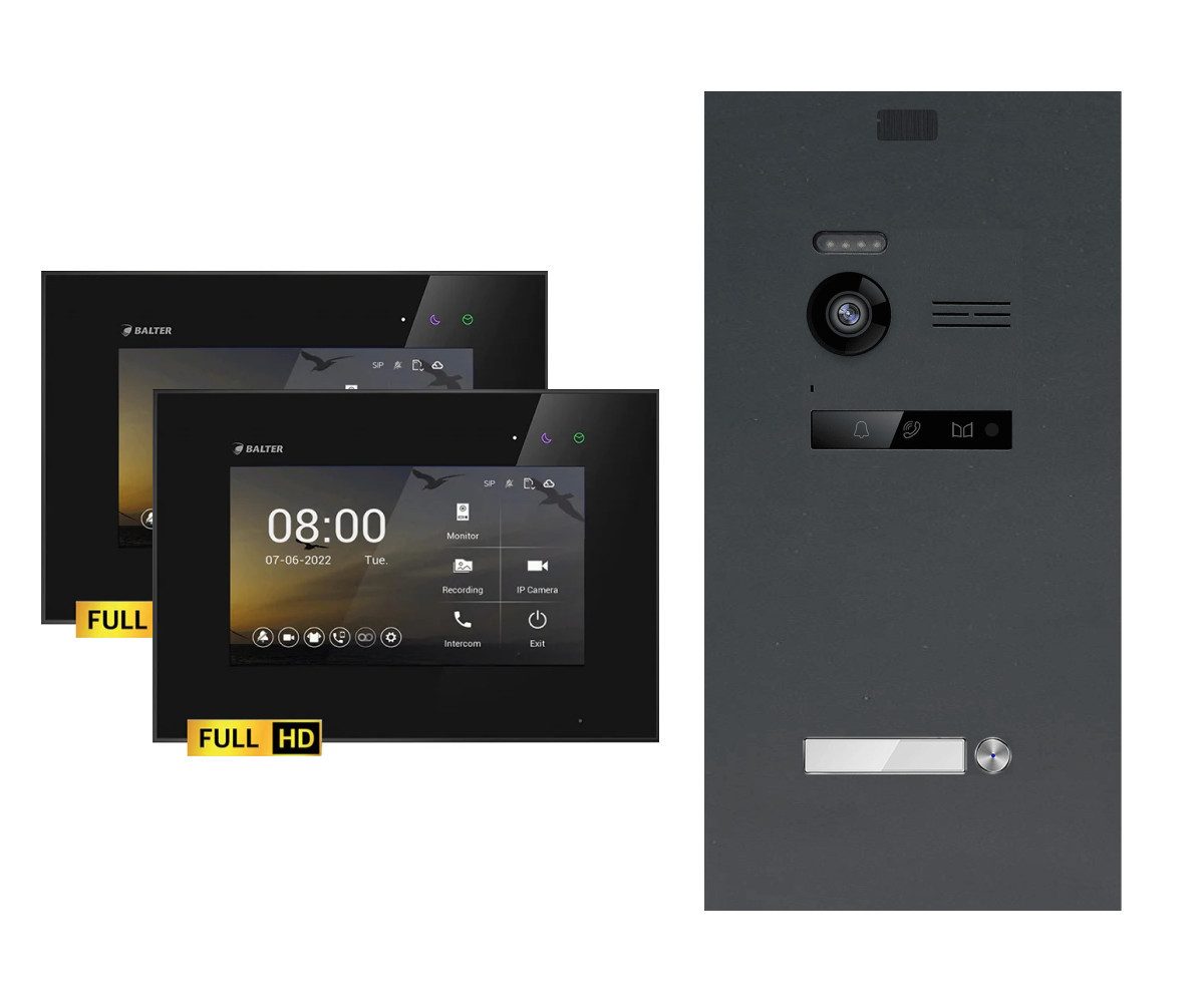 Balter Video-Türsprechanlage EVO-HD Komplettsystem 1-Familie Anthrazit 2x 7" Monitore Schwarz (Set, 1-Familienhaus, Komplettset, FullHD Kamera, Touchscreen)