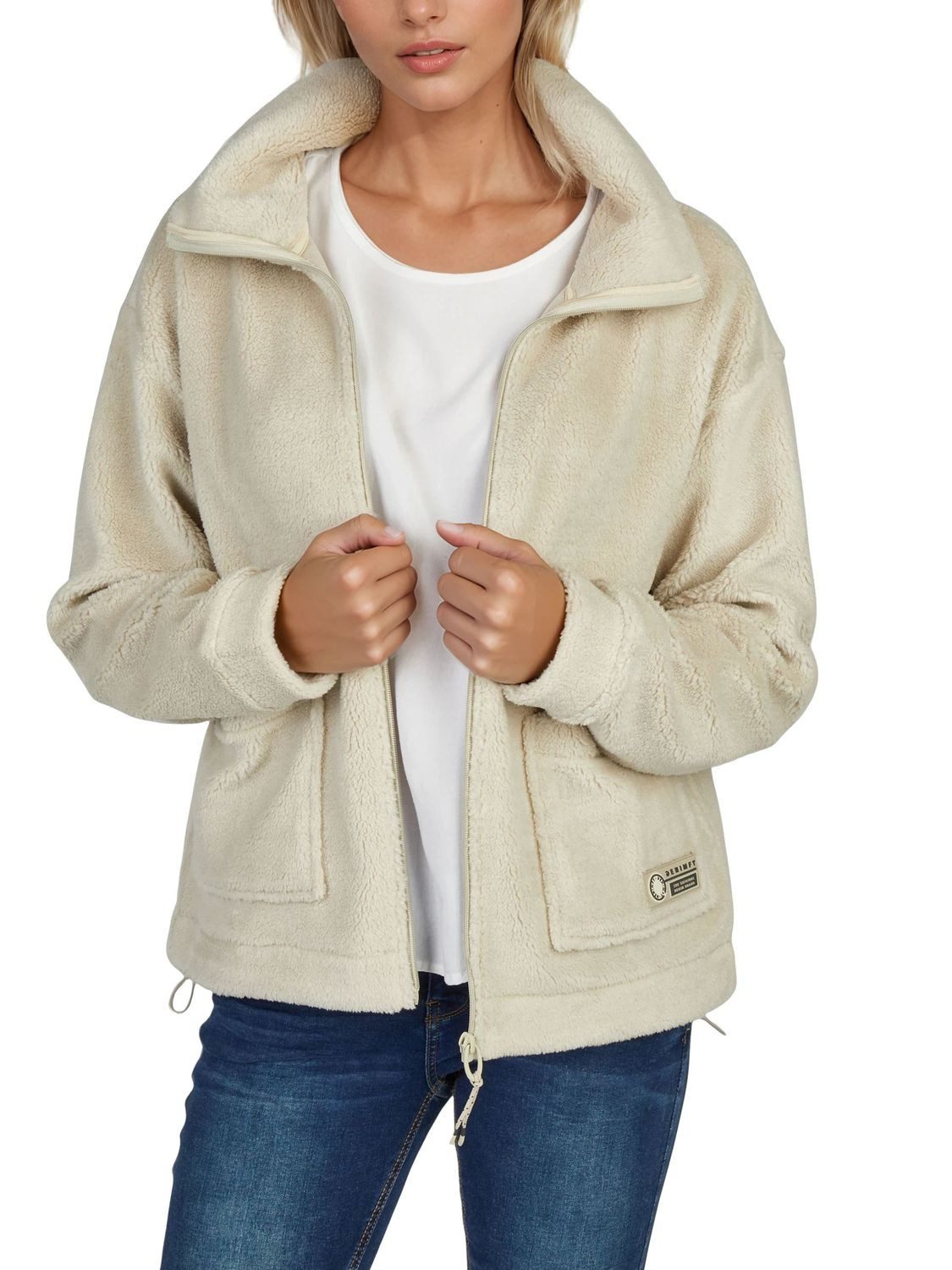 DENIMFY Outdoorjacke Fleecejacke Damen Regular Fit DFKira Übergangsjacke mit Teddyfleece