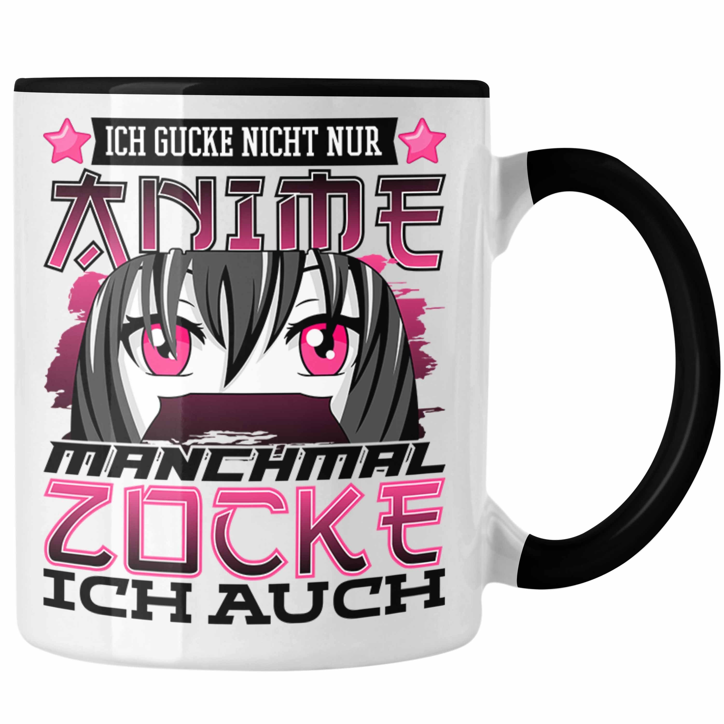 Trendation Tasse Anime und Zocken Tasse Geschenk Mädchen Anime-Fans Gamergirl Spruch Schwarz