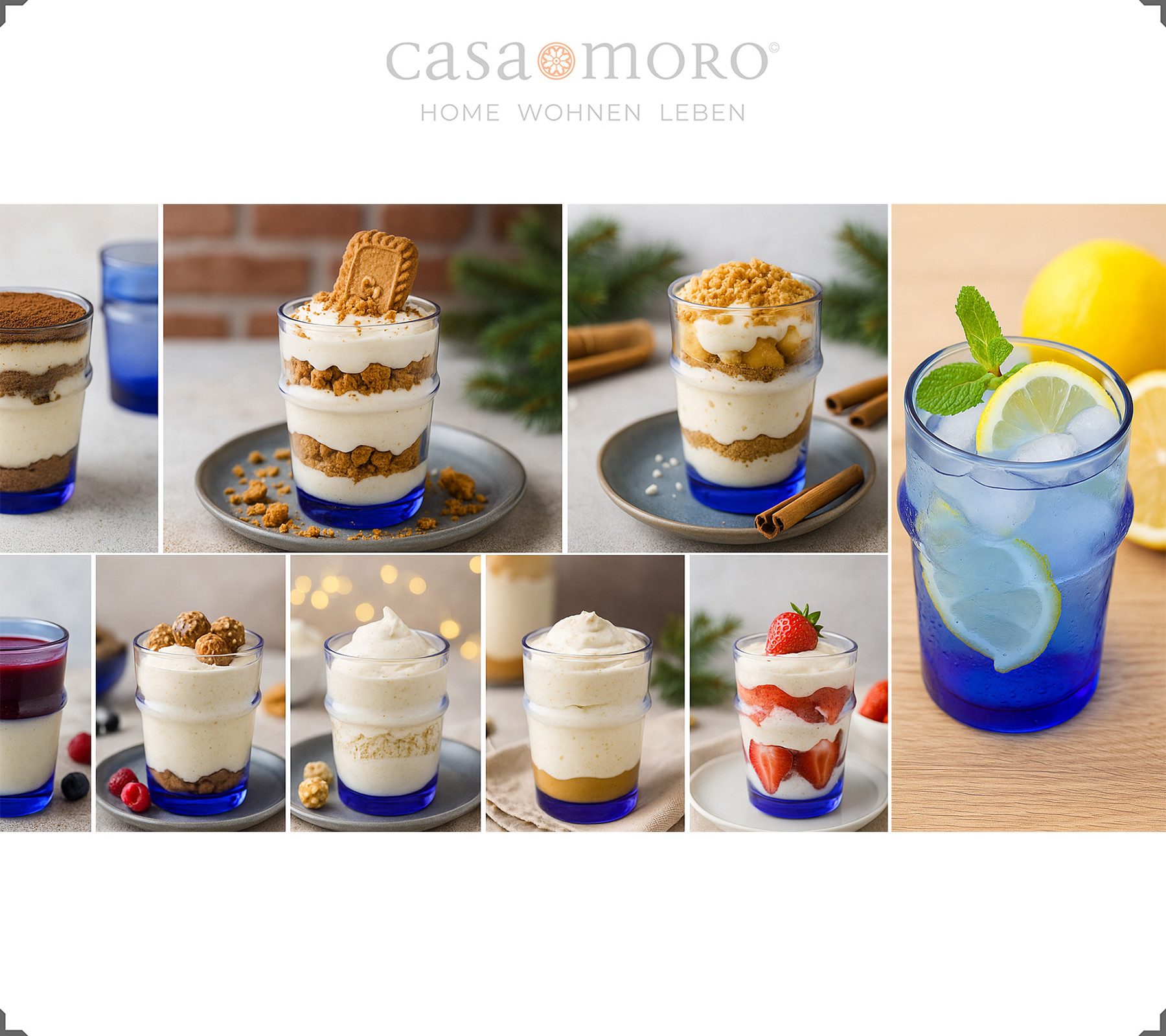 Casa Moro Gläser-Set Gläser Set 4er Teegläser Dessertgläser Espresso Macchiato Blau, 4-tlg., Glas, 4-teilig, 150 ml je Glas, für Kalt- und Heißgetränke geeignet