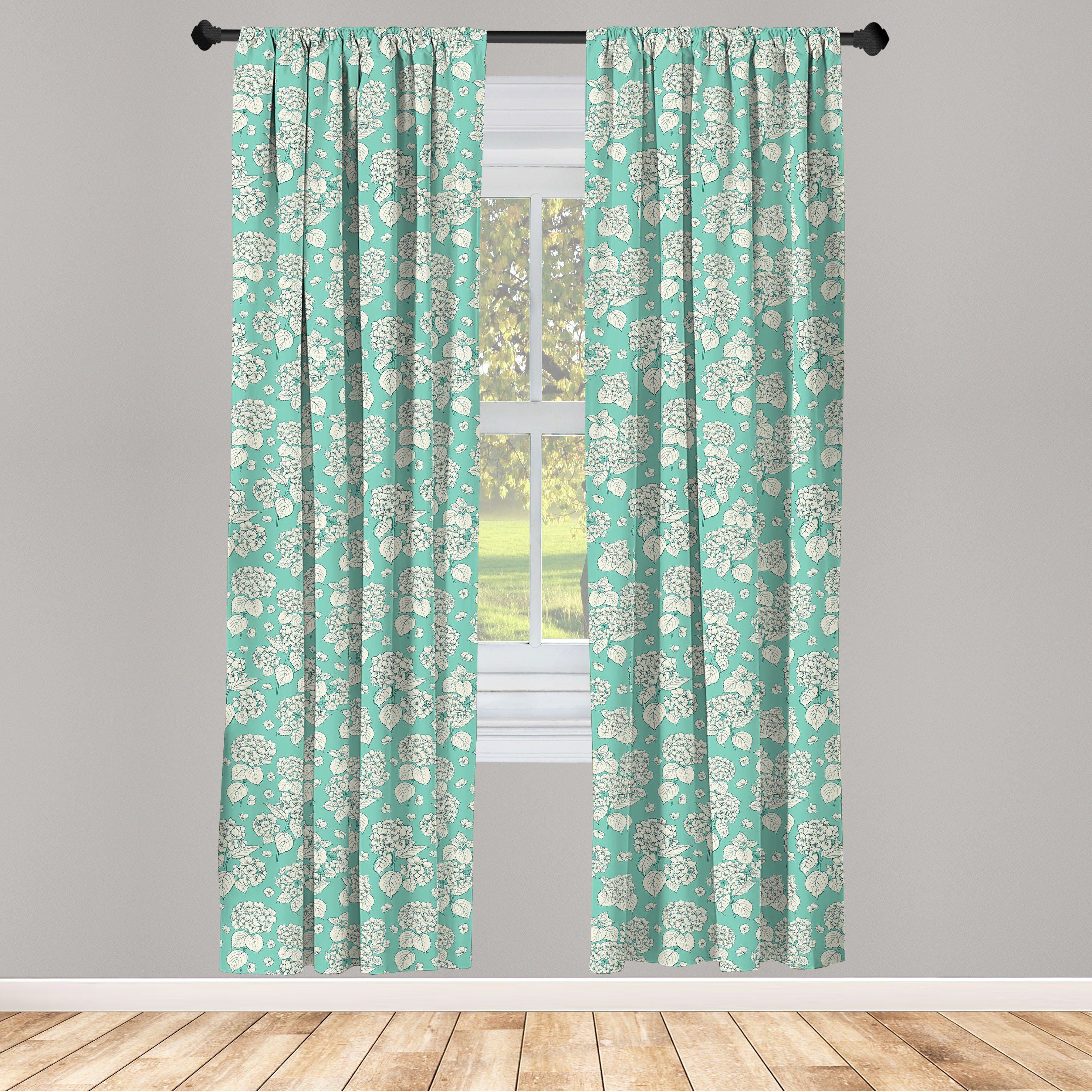 Gardine Vorhang für Wohnzimmer Schlafzimmer Dekor, Abakuhaus, Microfaser, Blumen Romantische Hortensien