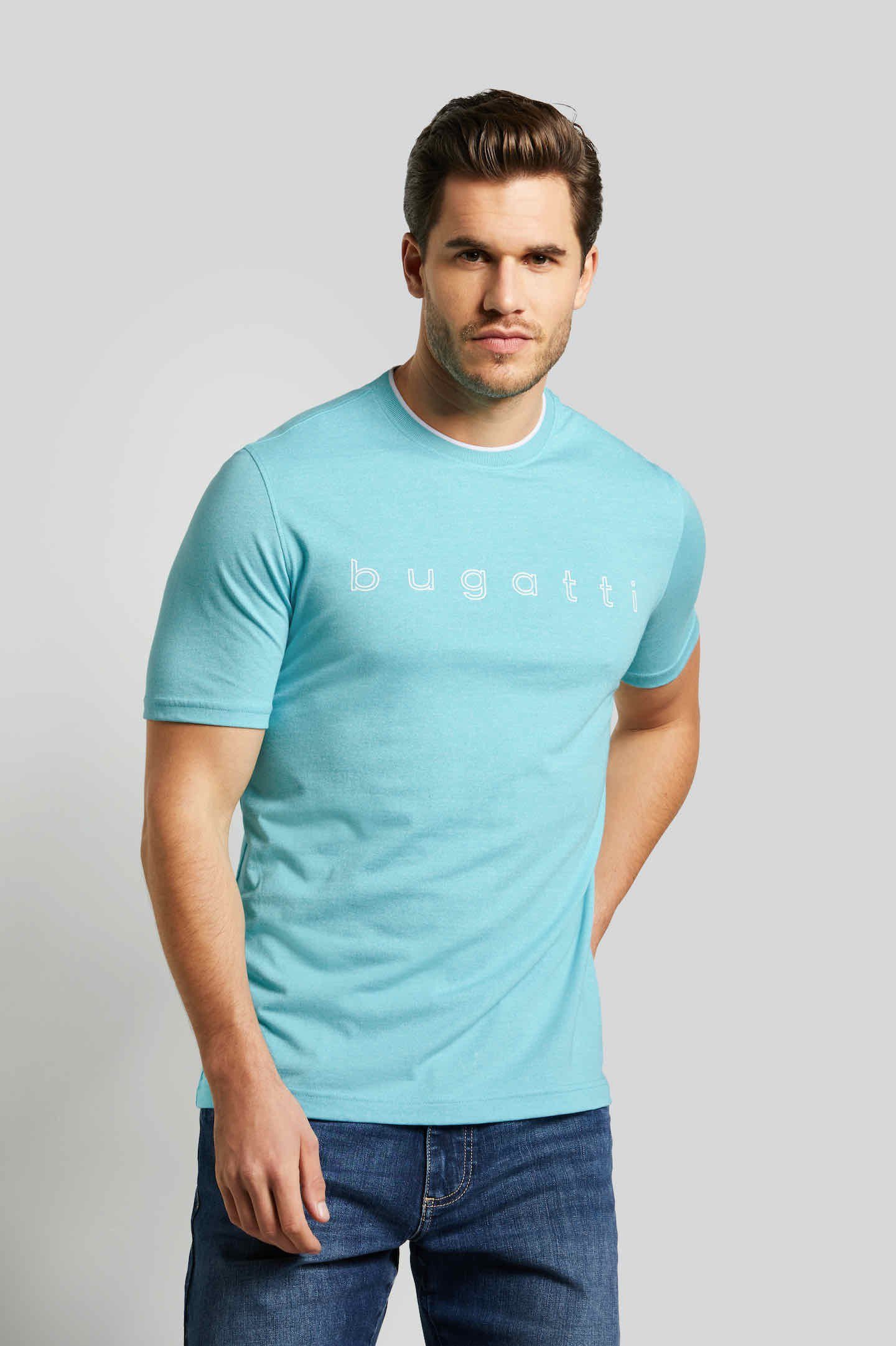 bugatti T-Shirt mit modischen Kontraststreifen am Kragen aqua