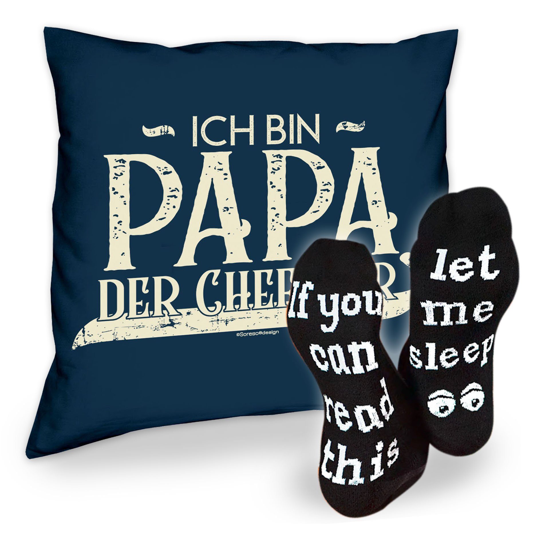 Weihnachtsgeschenk Papa Ich Sprüche Geschenkidee der bin Socken Dekokissen hier navy-blau Sleep, Soreso® Chef Kissen &