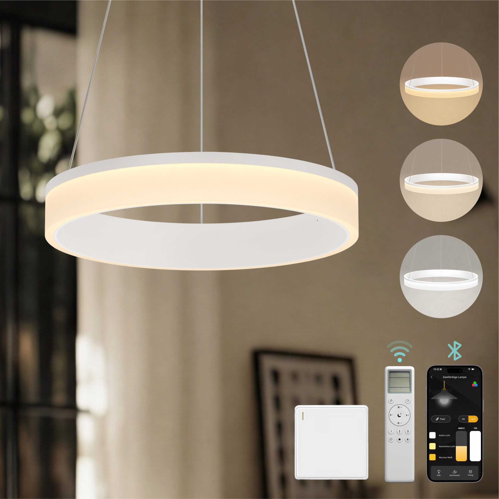 Mai & Mai Pendelleuchte Hängelampe LED-pendellampe 20W/30W stufenlos dimmbar Luvina02, LED-Deckenlampe mit drei Bedienungsmöglichkeiten