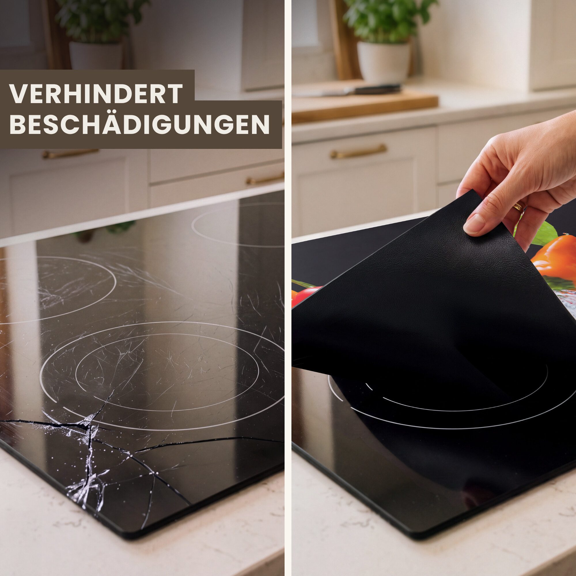 MuchoWow Herd-Abdeckplatte Paprika - Schwarz - Gemüse - Wasser - Blatt, Vinyl, (1 tlg), Cerankochfeld Abdeckung, Herd Abdeckplatten Vinyl, 58.3x51.3 cm – Bild 3 von 5
