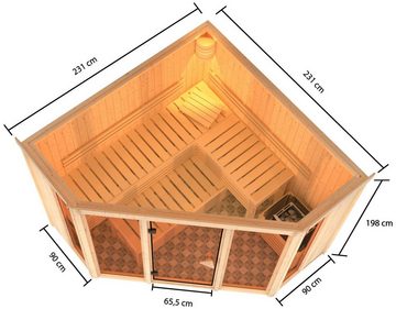 Karibu Sauna Astrid 2, BxTxH: 231 x 231 x 198 cm, 68 mm, (Set) 9-kW-Bio-Ofen mit externer Steuerung