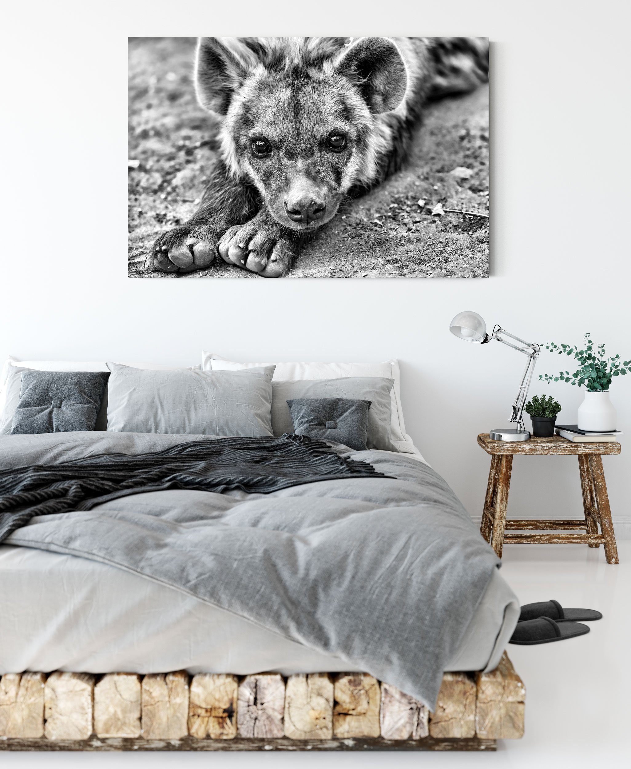 Pixxprint Leinwandbild niedliche Hyäne, niedliche Leinwandbild fertig bespannt, (1 inkl. Hyäne St), Zackenaufhänger