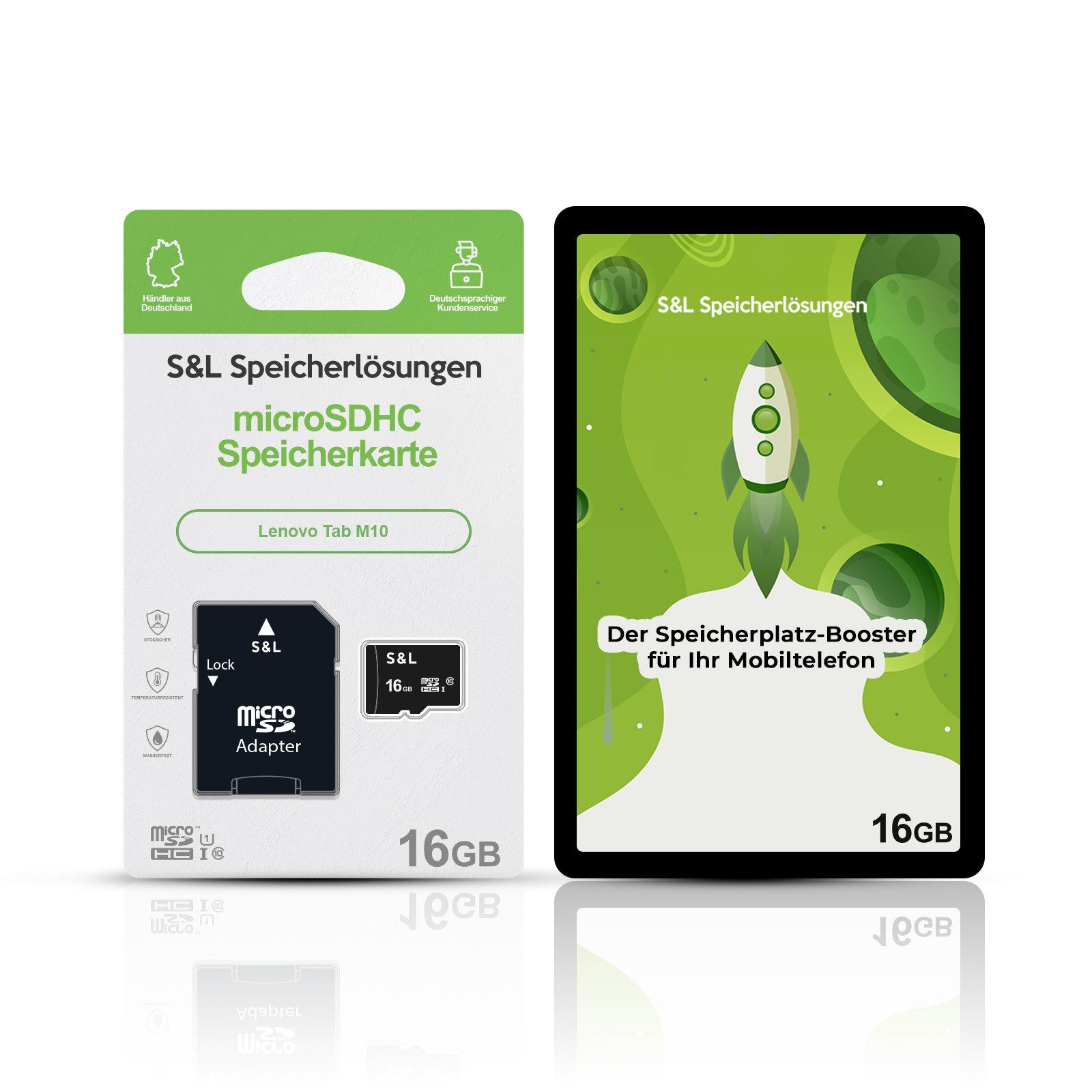 Tec-Expert microSD Karte S&L für Lenovo Tab M10 Speicherkarte (16 GB, Class 10, microSDHC)