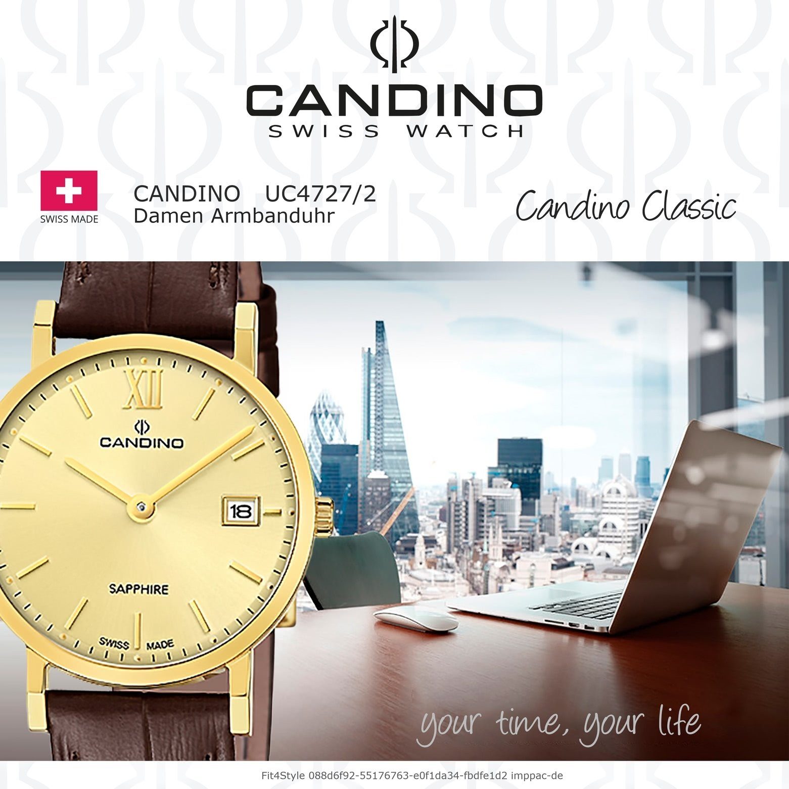 Candino Quarzuhr Candino Classic, Edelstahlarmband dunkelbraun Damenuhr Damen Armbanduhr rund