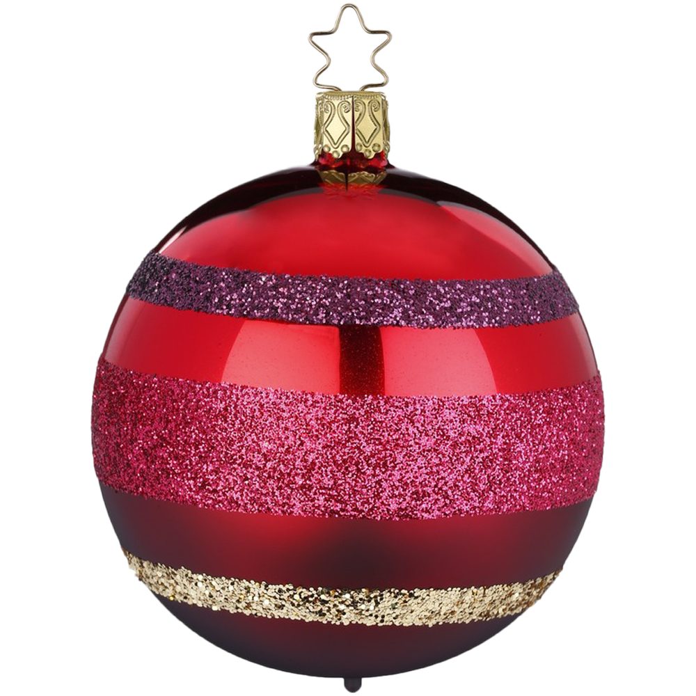 Ø8cm (1 Weihnachtsbaumkugel mundgeblasen, Blockstreifen handbemalt ochsenblut St), INGE-GLAS® Christbaumkugel