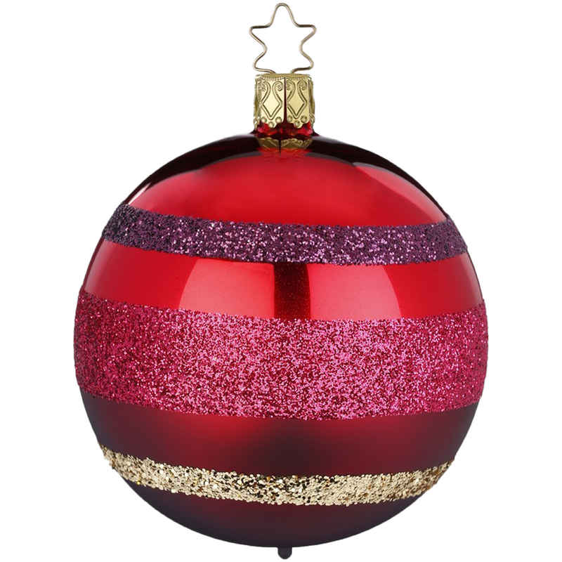 INGE-GLAS® Weihnachtsbaumkugel Christbaumkugel Blockstreifen Ø8cm ochsenblut (1 St), mundgeblasen, handbemalt