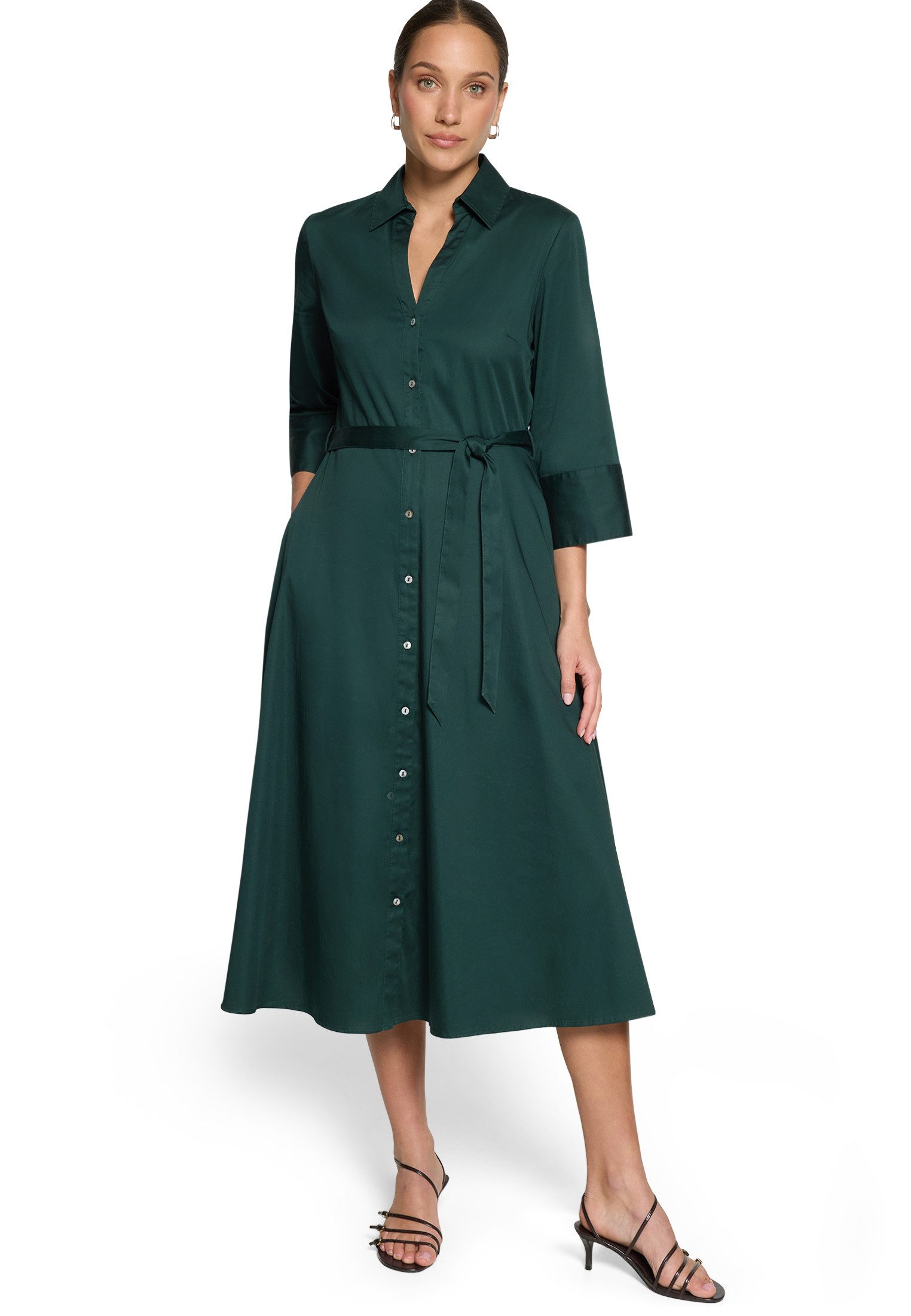 Zero Hemdblusenkleid Damen mit 3/4 Arm Bindegürtel