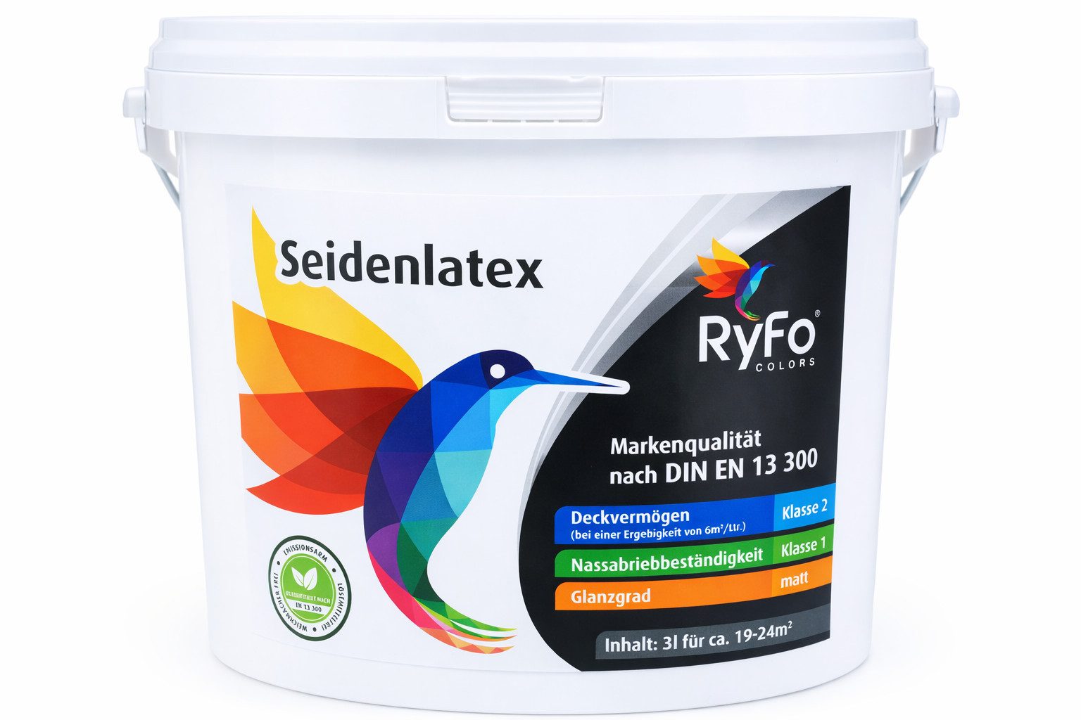 RyFo Colors Wand- und Deckenfarbe Seidenlatex weiß, 1 L reicht für ca. 8 m², Hohe Reinigungsfähigkeit,diffusionsfähig,strukturerhaltend,geruchsarm