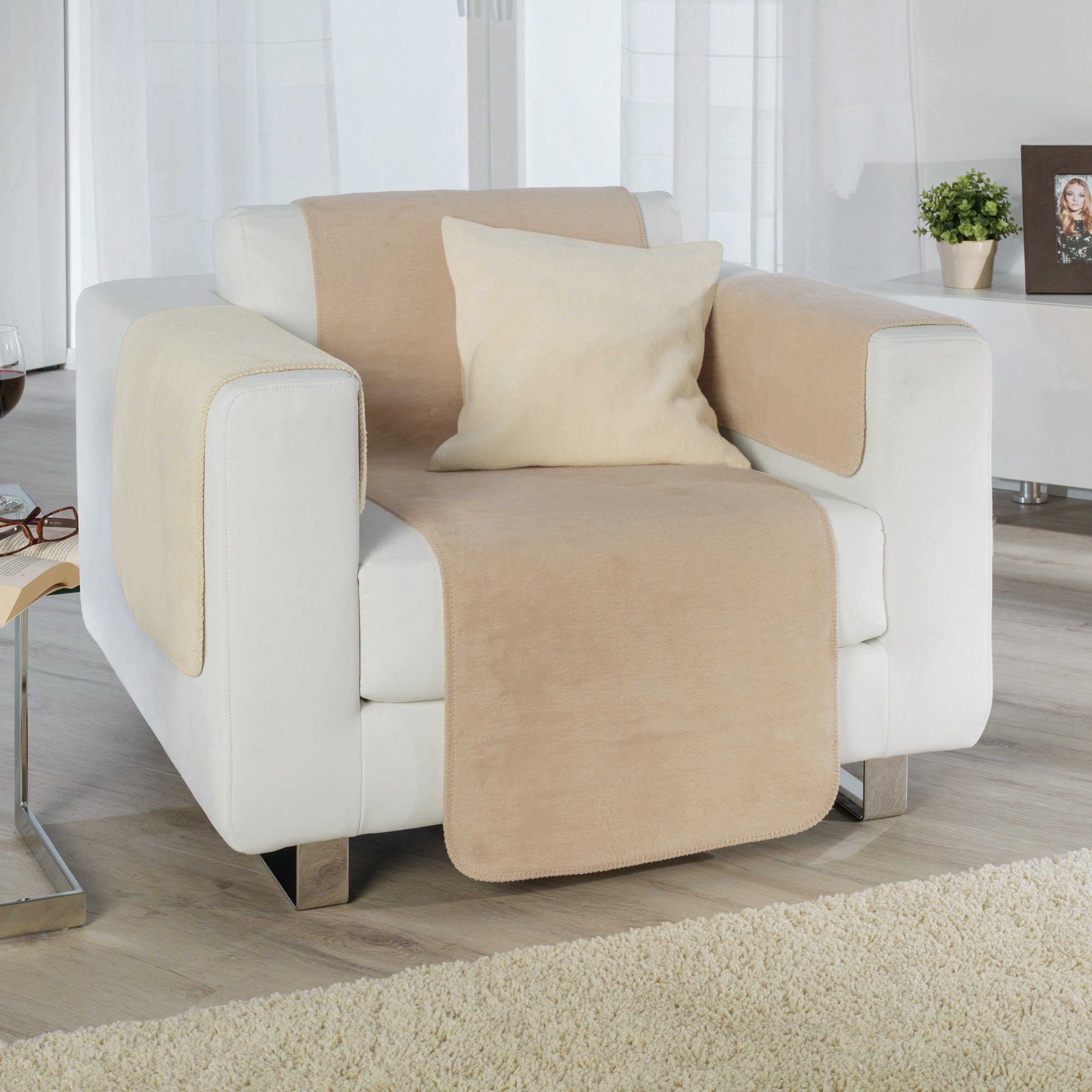 Erwin Müller Sesselschoner Sessel- und Sofaschoner-Set "Matera" 3-teilig, Baumwollmischung Uni