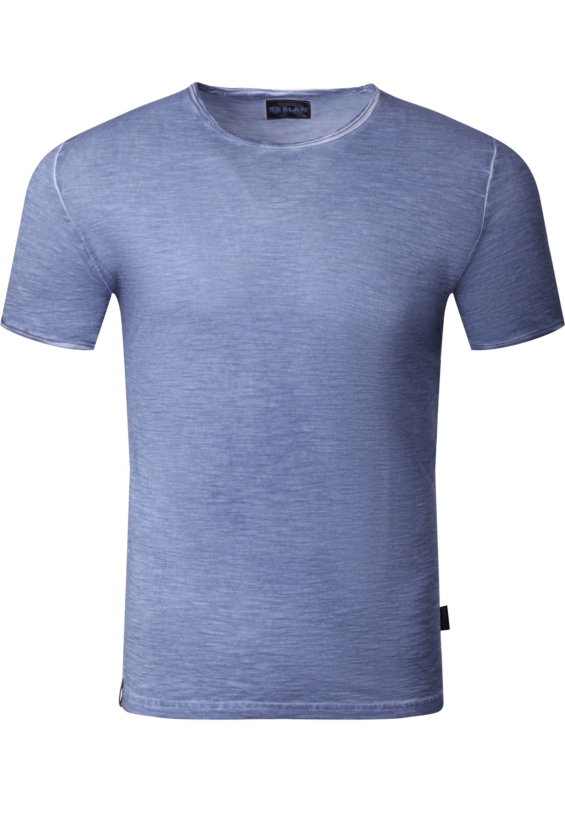 Reslad T-Shirt Reslad T-Shirt Herren Rundhals verwaschen Vintage Optik Shirt Männer (1-tlg) Rundhalsausschnitt Vintage Style Männer Shirt indigo-blau