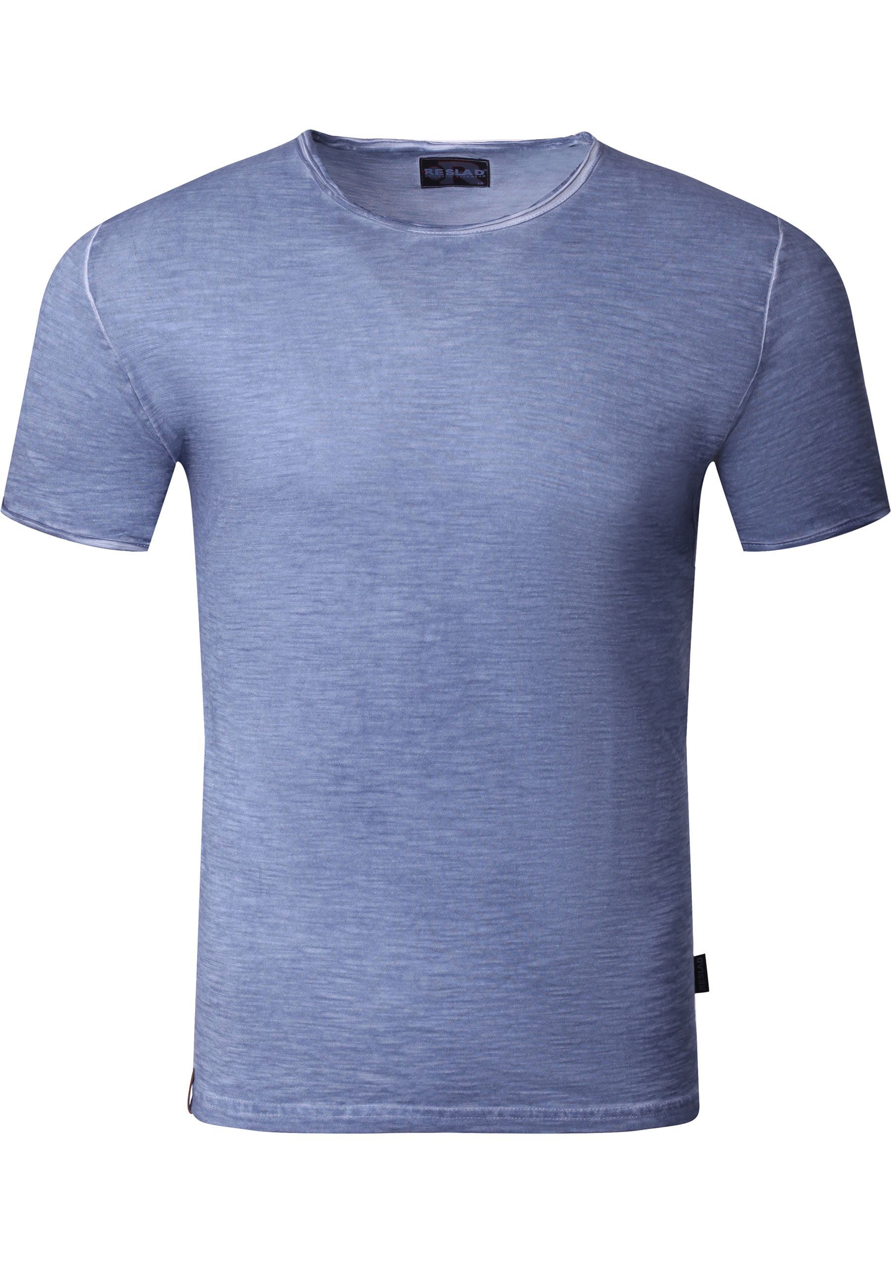 Style Männer Shirt Optik T-Shirt indigo-blau Herren Reslad Vintage Shirt Rundhals Rundhalsausschnitt verwaschen Vintage Reslad Männer T-Shirt (1-tlg)