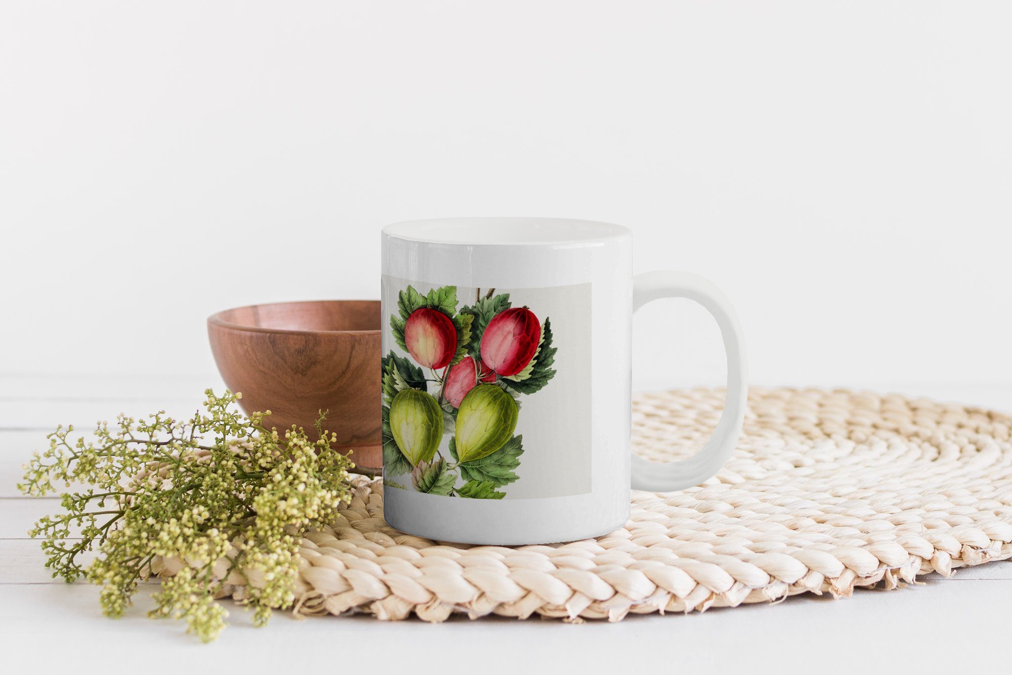 Geschenk Teetasse, Teetasse, Feigen Becher, Blumen Früchte, - - MuchoWow Tasse Kaffeetassen, Keramik,