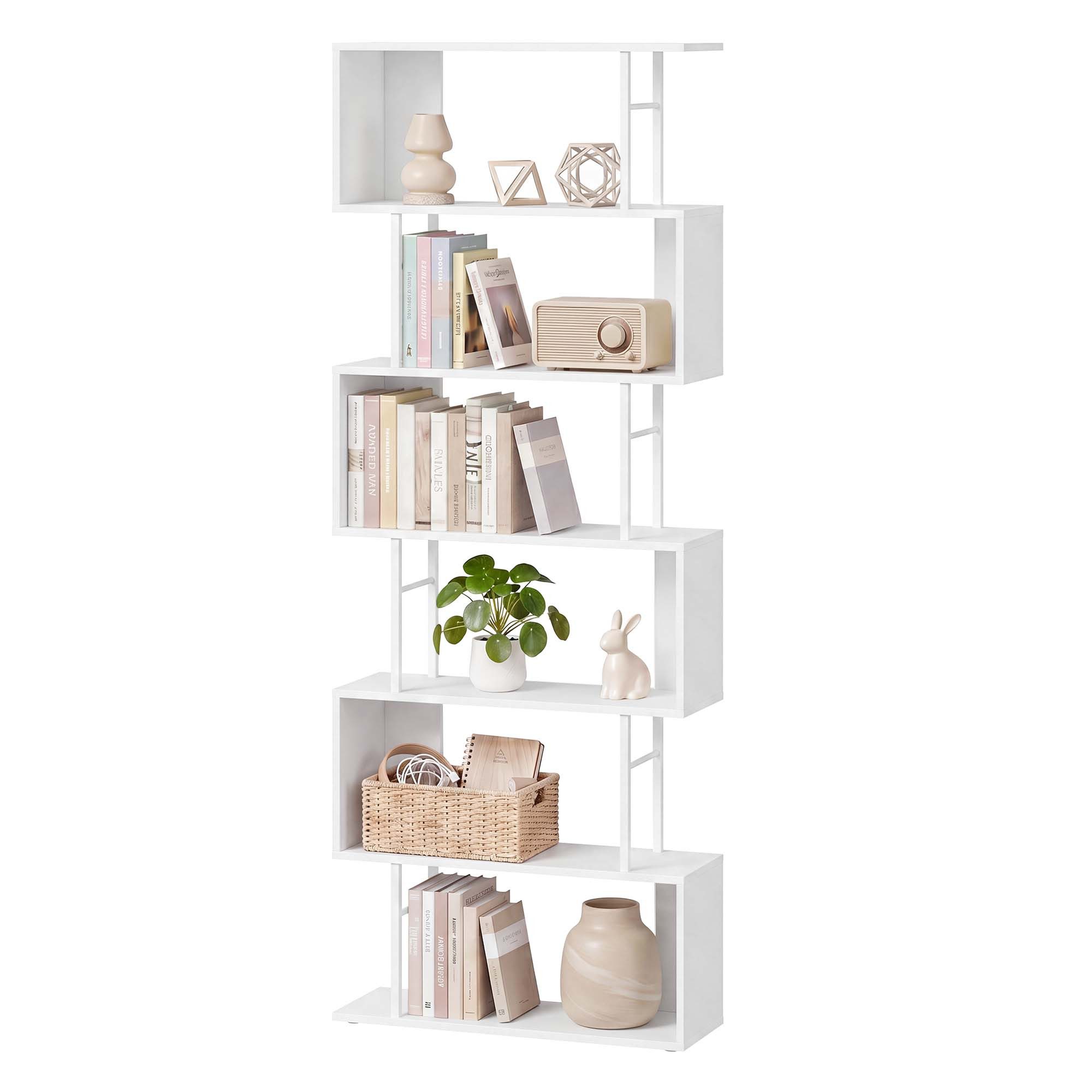 VASAGLE Bücherregal Standregal mit 7 Ebenen, S-Form Raumteiler, für Wohnzimmer, Büro, Freistehendes Regal, 60 x 23 x 190,5 cm