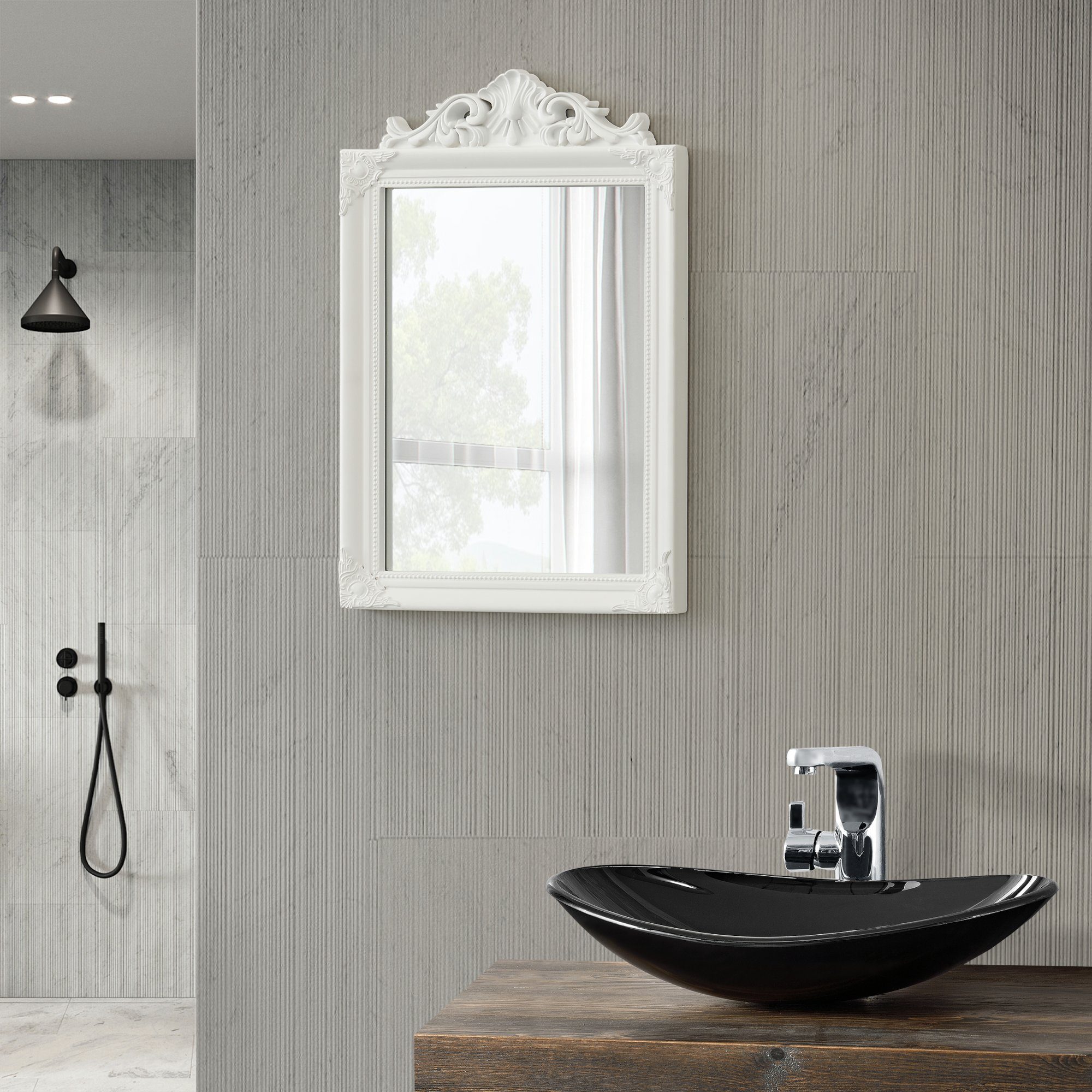 en.casa Wandspiegel, »Balvano« Spiegel weiß cm aus 60x40 Eukalyptusholz matt