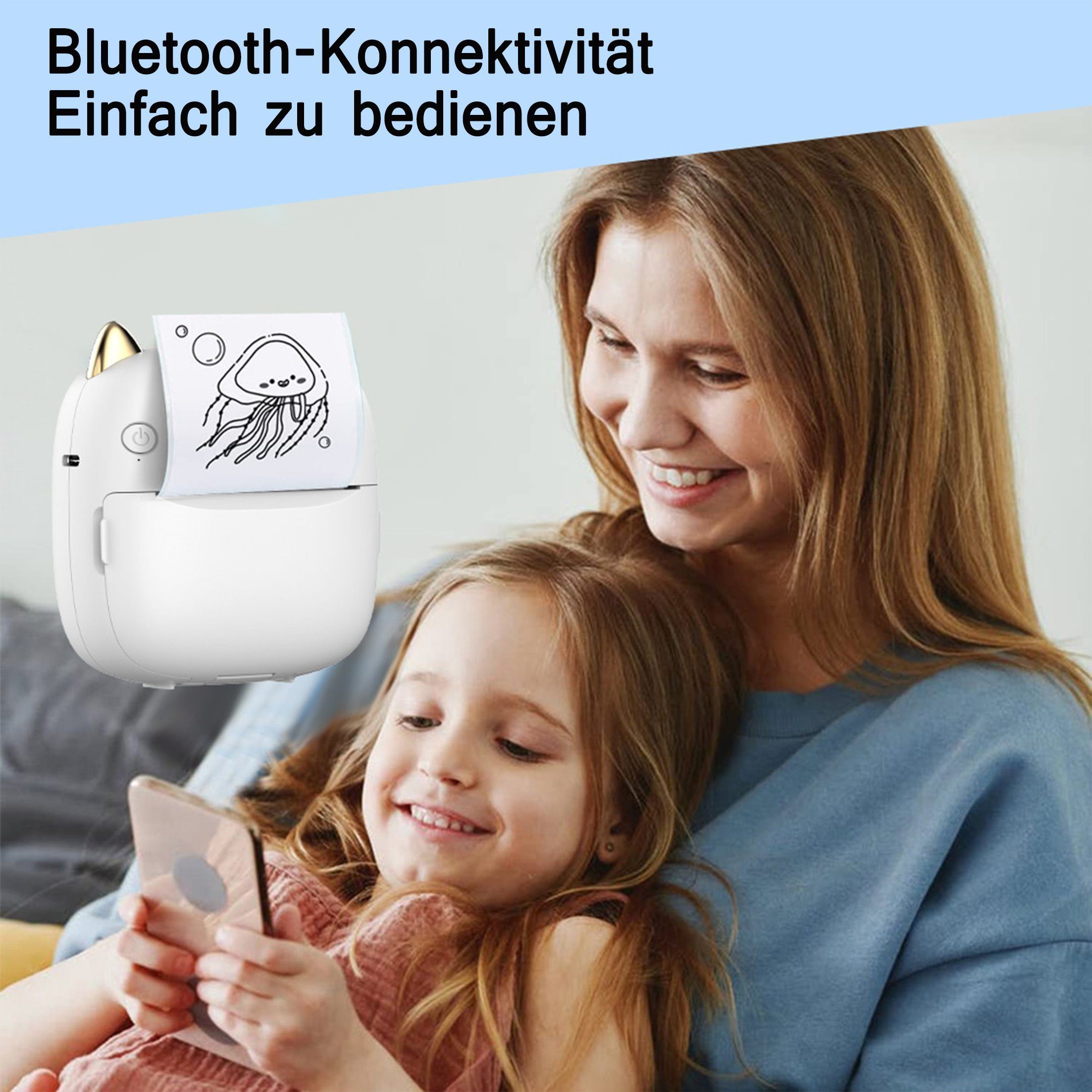 KINSI C23 Mini Thermodrucker Bluetooth - Tragbarer Multifunktionsdrucker Multifunktionsdrucker, (für Texte, Bilder & QR-Codes - Kompatibel mit iOS/Android)