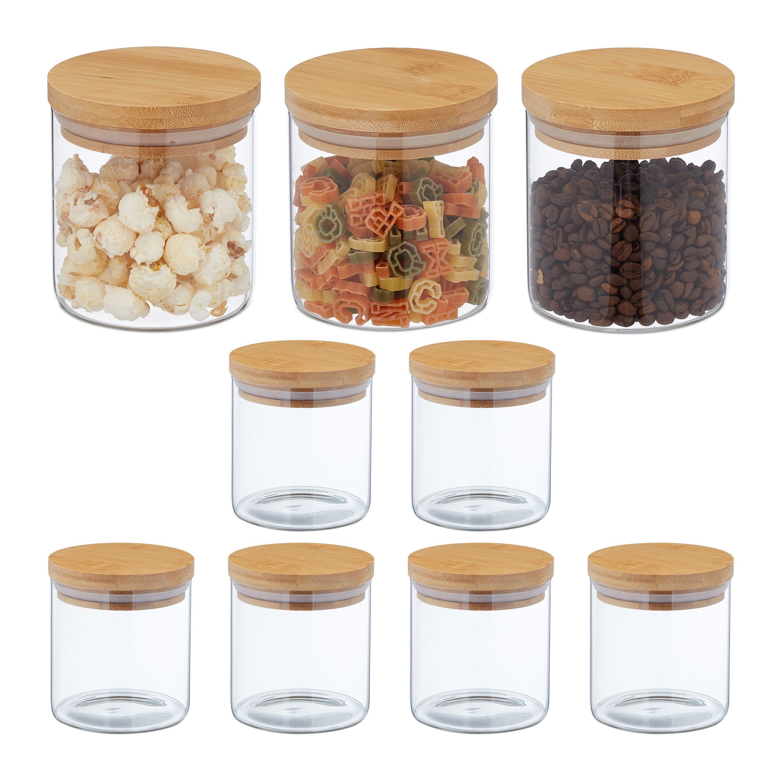 relaxdays Vorratsglas 9er Set Vorratsgläser mit Deckel 500 ml, Glas, (9-tlg)