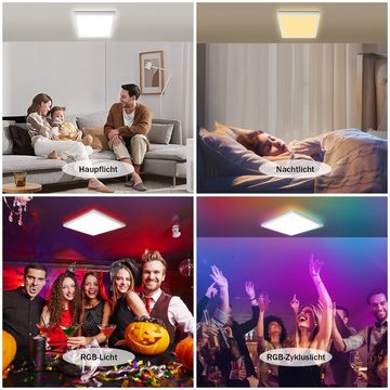 Nettlife LED Panel deckenleuchte Dimmbarmit Fernbedienung RGB Hintergrundleuchtung 28W, IP44 Wasserdicht, LED fest integriert, Warmweiß, Neutralweiß, Kaltweiß, für Schlafzimmer Kinderzimmer Wohnzimmer Küche Esszimmer