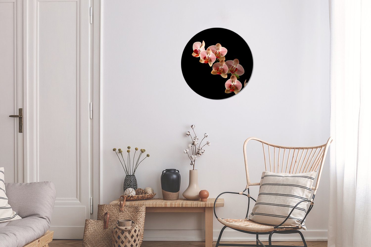 cm Wanddekoration Forex, - Natur, - Botanisch - (1 St), Rosa 30x30 Wohnzimmer, - Orchidee Kreis Gemälde Rundes Wandbild, Blumen MuchoWow