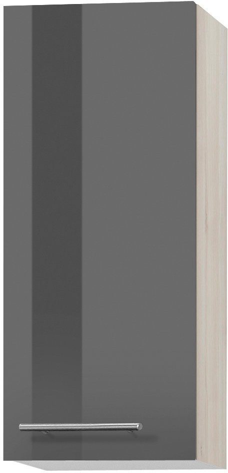OPTIFIT Hängeschrank Bern Breite 30 cm, 70 cm hoch, mit 1 Tür, mit Metallgriff grau Hochglanz/akaziefarben | akaziefarben