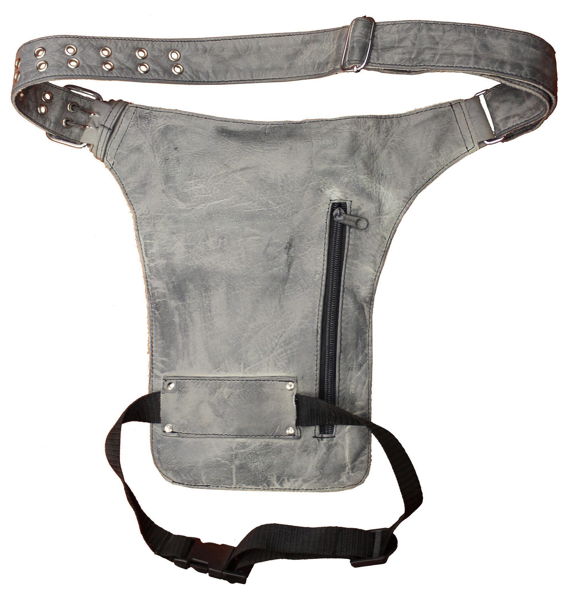 Alpha Speeds Beintasche / Bauchtasche aus weichem Leder Biker & Freizeit – Vintage Grau, 100% weiches/robustes Leder, handgefertigt & mit verstellbarem Gurt