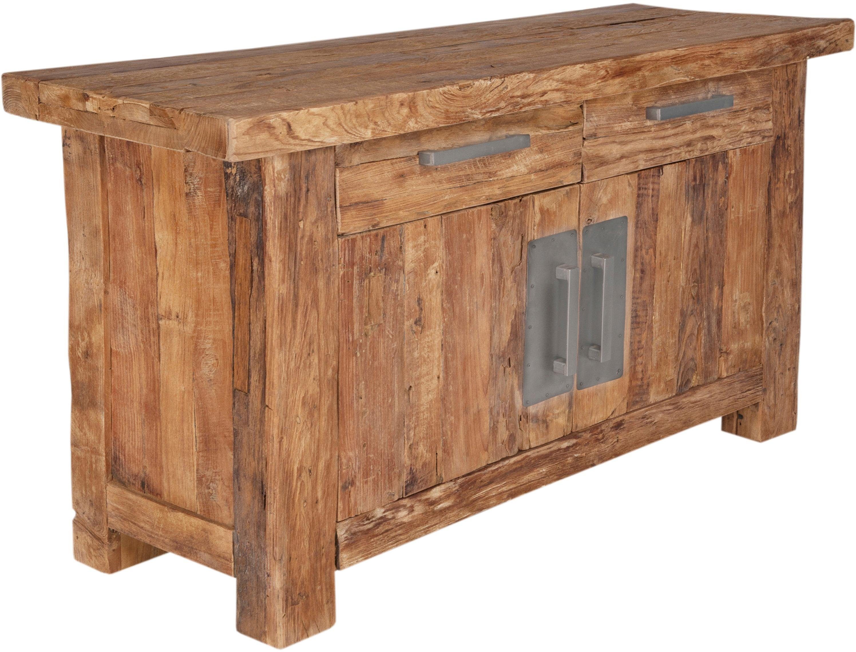 SIT Kommode Coral Schrank 125 cm aus recyceltem Teakholz, Mit 2 Schubladen und 2 Holztüren für viel Stauraum