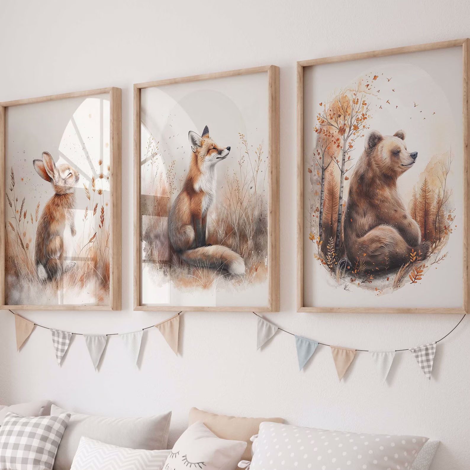 WANDKIND Poster Waldtiere Bär Fuchs Hase 3er Set P821, Kinder Poster