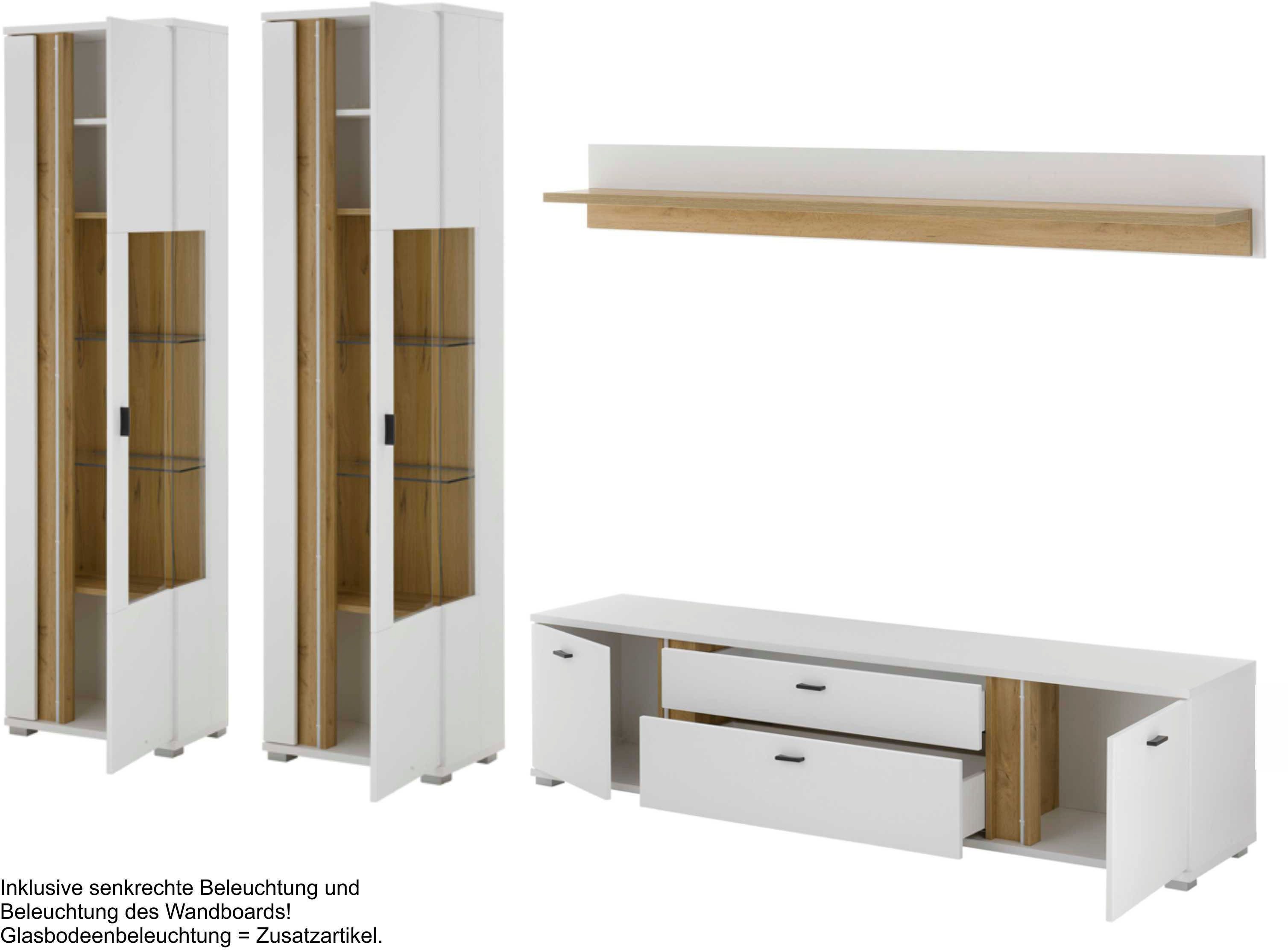 Home affaire Wohnwand LONG ISLAND, (Set, 4-St), in moderner Trendfarbe,inklusive senkrechter Beleuchtung,Breite 330 cm