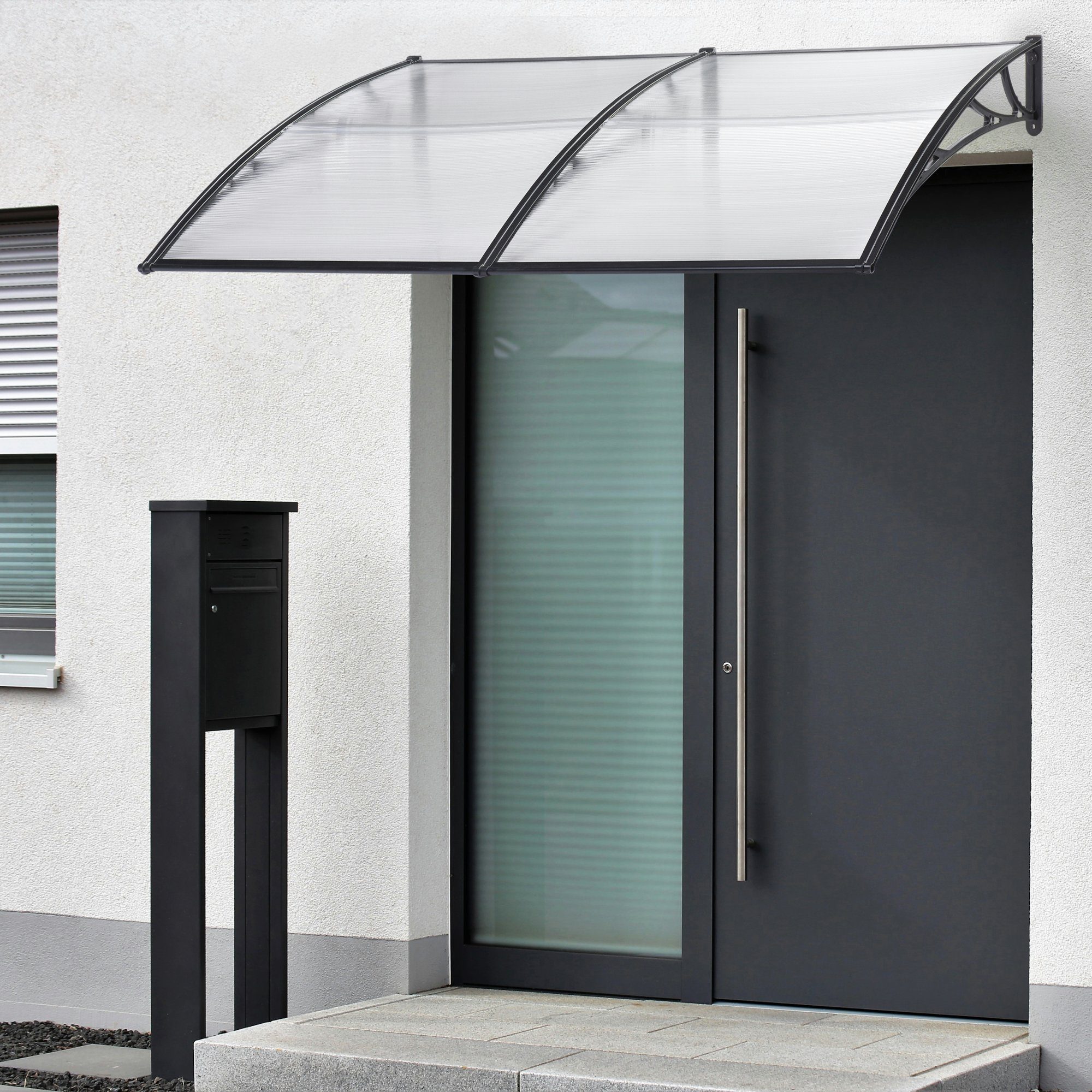 en.casa Vordach, »Mellerud« Überdachung 300 x 100 cm Schwarz/Transparent