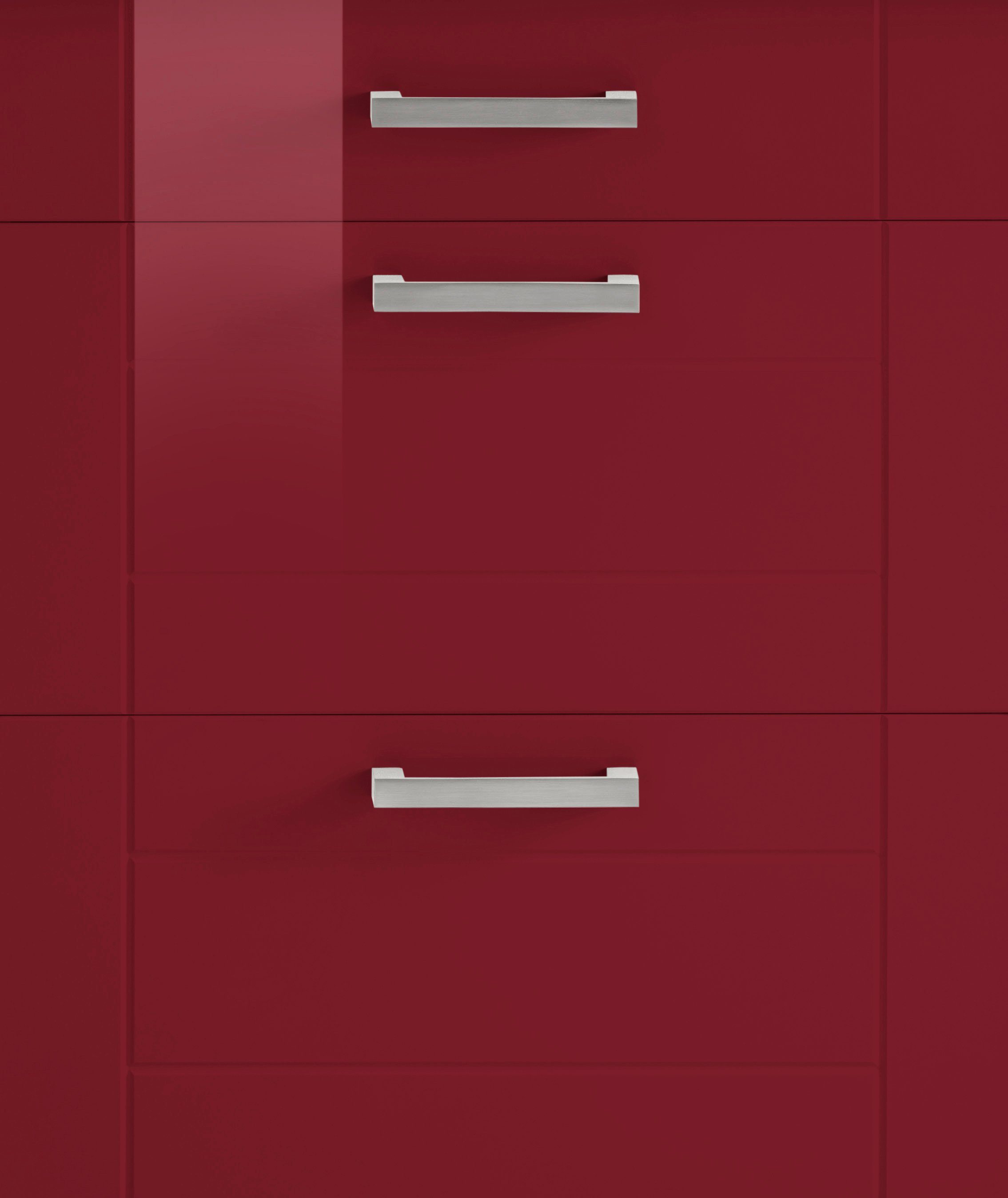 Unterschrank Fronten, 180 rot 3 mit Schubkästen, Metallgriffe, breit, Auszüge 6 | Tinnum wotaneiche HELD MÖBEL MDF cm