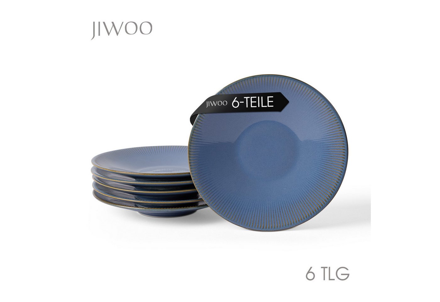 JIWOO Teller 6er Ø21,7cm, Pastateller Frühstücksteller Salatteller Dessertteller, (6 St), Keramik Hochwertiges Tellerset Blau Mikrowellen spülmaschinenfest
