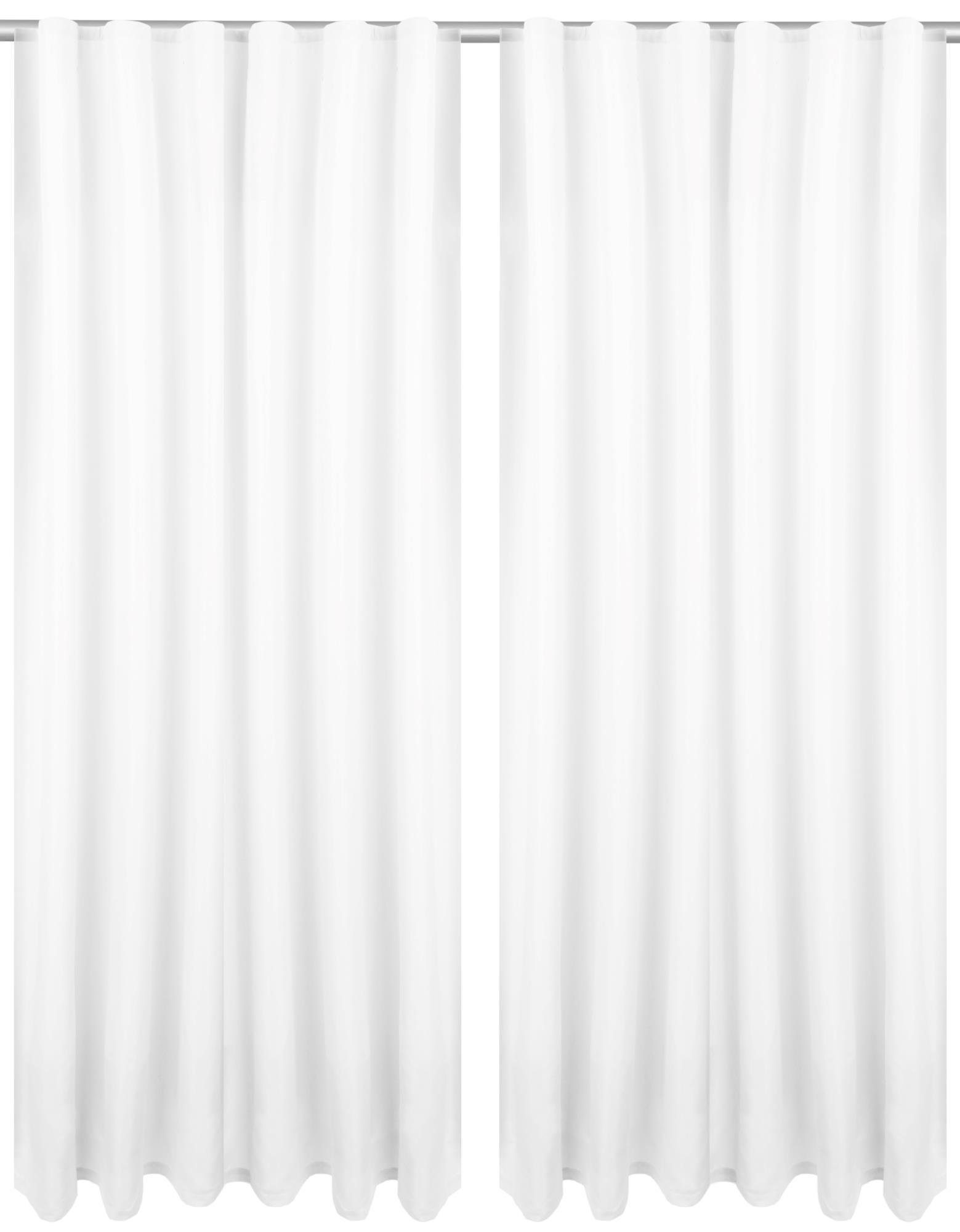 Vorhang, Bestlivings, Kräuselband (2 St), blickdicht, Microfaser, Gardinenset "Blickdicht" (2 Gardinen, 2 Raffhalter, 2 Raffhaken) mit Kräuselband Weiß