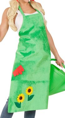 Karneval-Klamotten Kostüm Gärtnerschürze grün MIT Haarreif Blumen, Gärtnerin Damen Gartenschürze Grasoptik mit Sonnenblumen MIT Haarreif