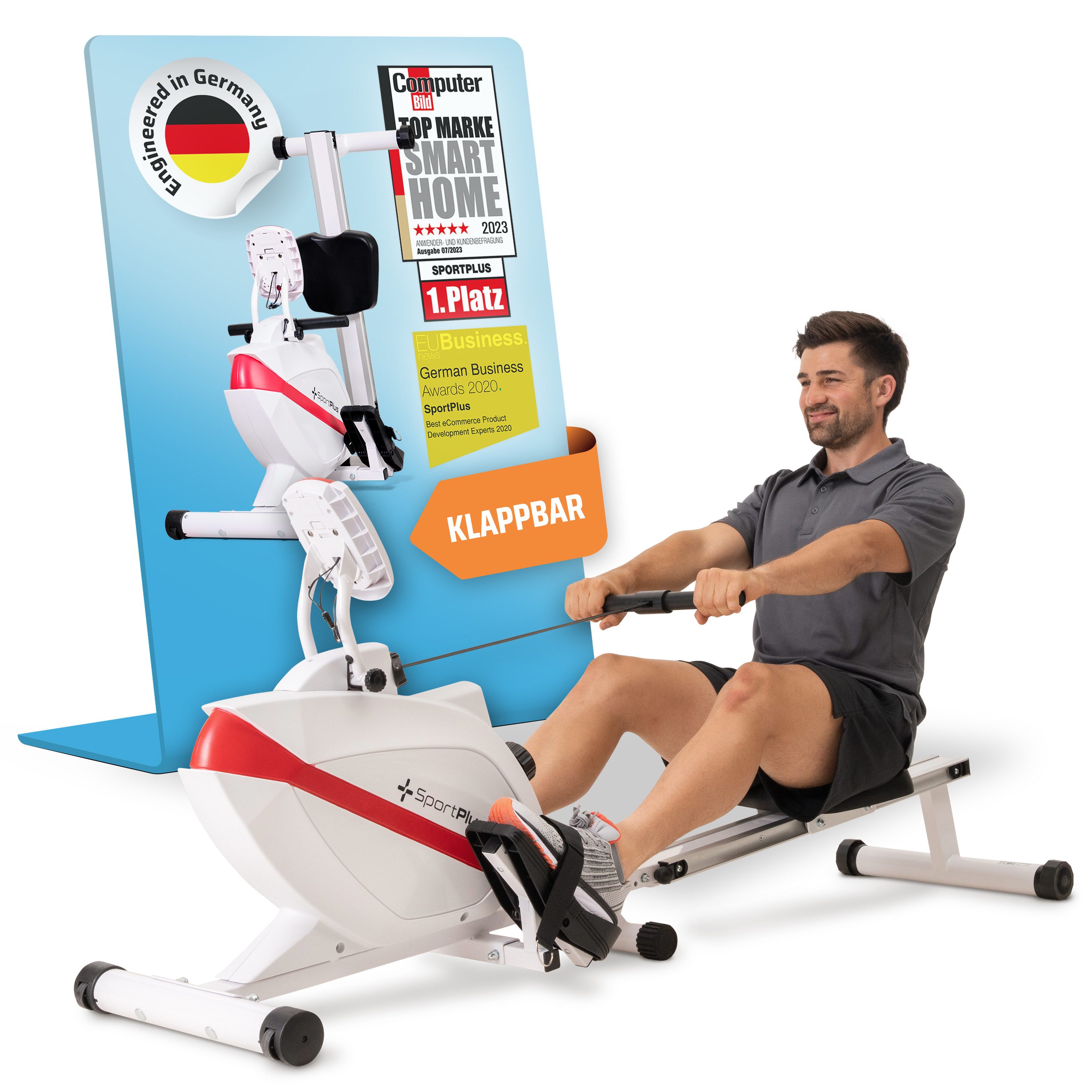 SportPlus Rudergerät SP-MR-008, Rudermaschine klappbar, Magnetbremssystem, 8 Widerstandsstufen